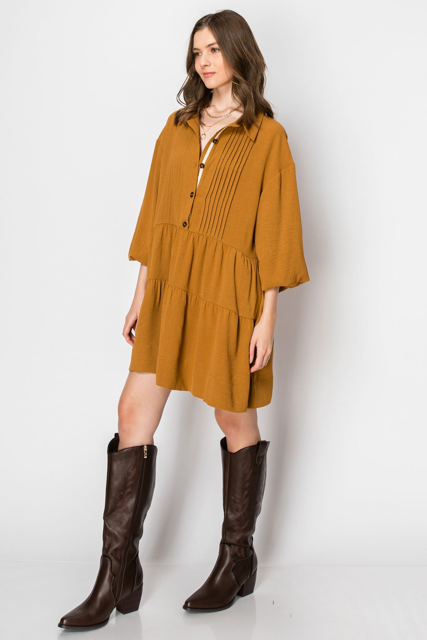 2-Tiered Long Sleeve Baby Doll DRESS