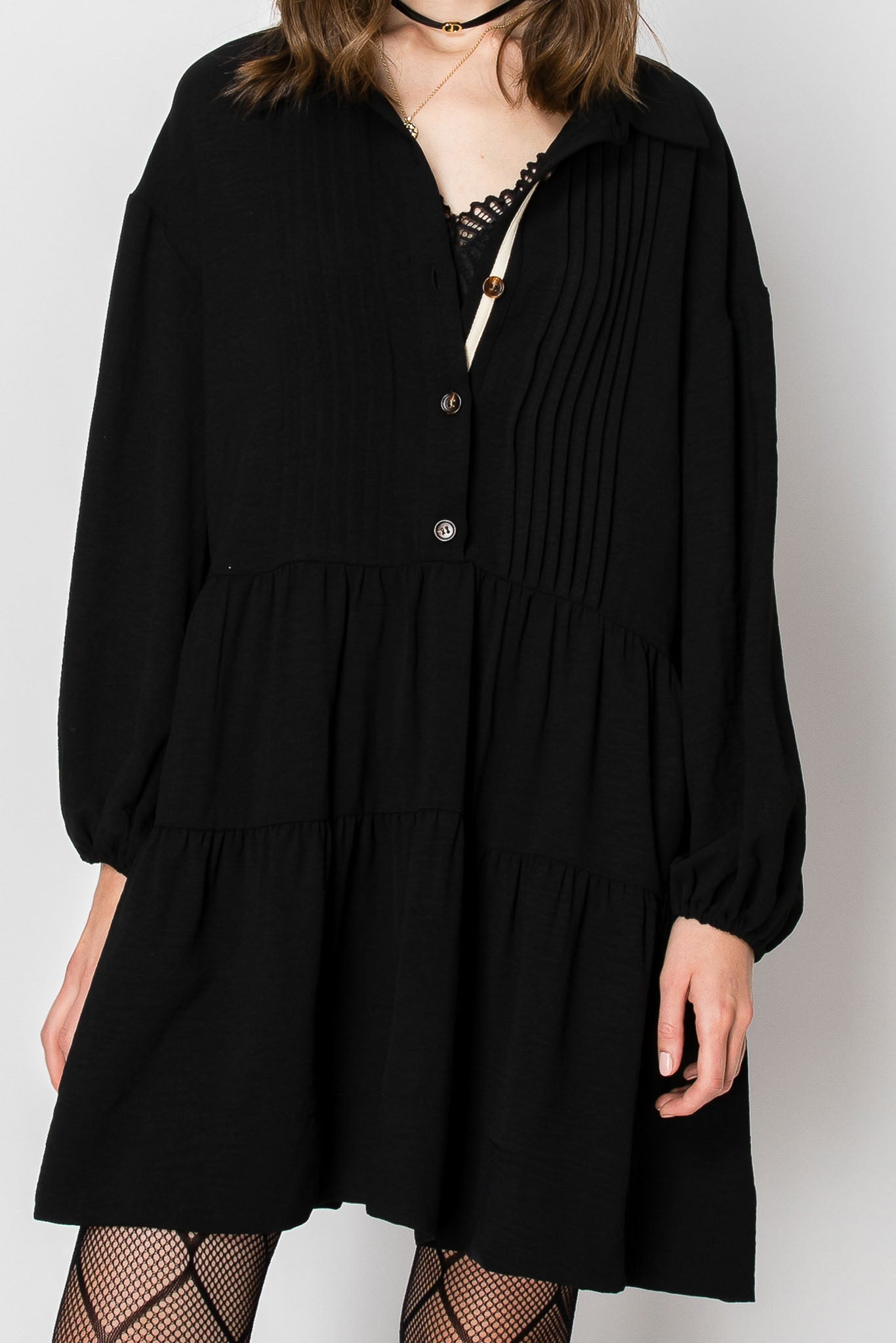 2-Tiered Long Sleeve Baby Doll DRESS