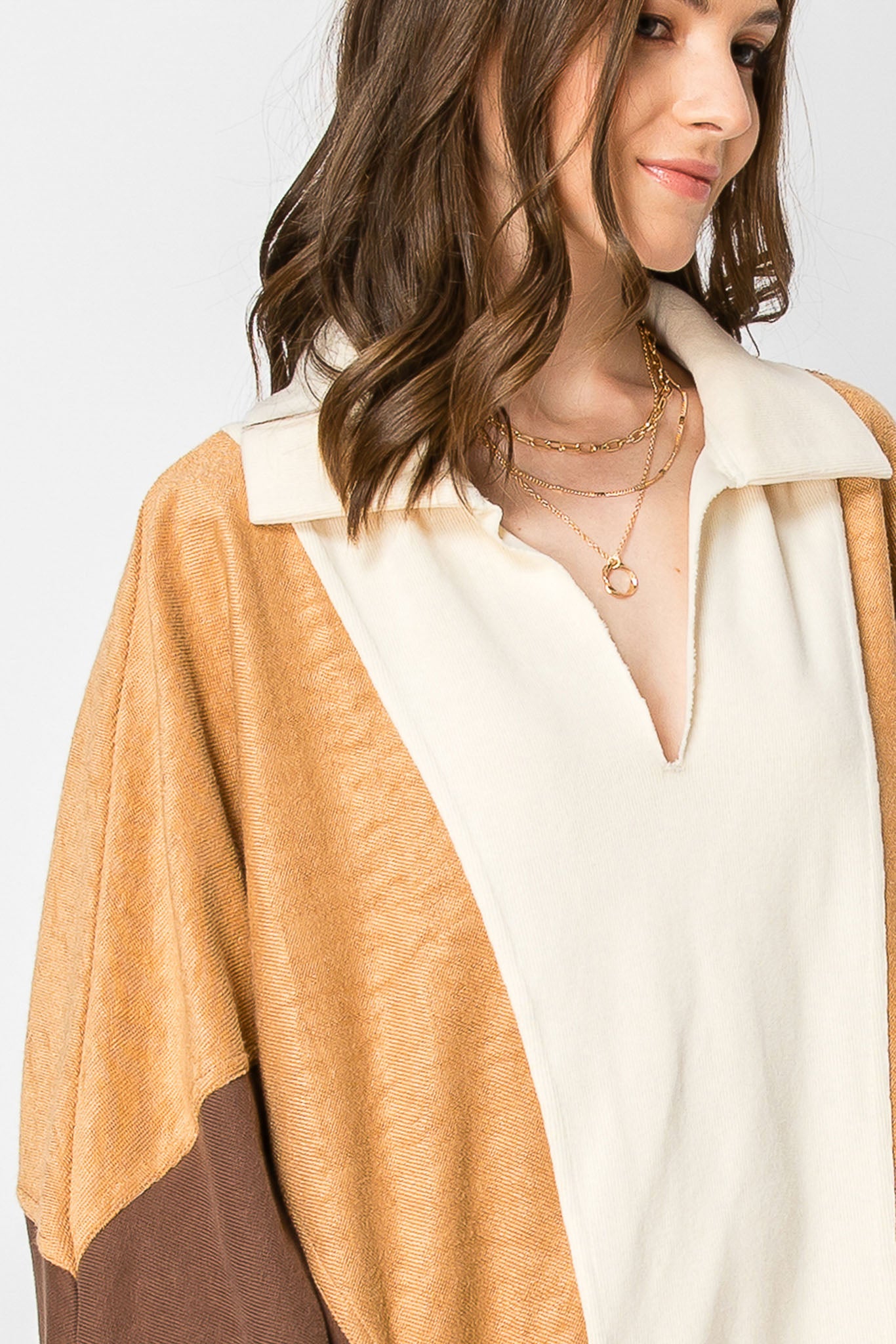COLOR BLOCK Long Sleeve Collar DRESS With Pockets
