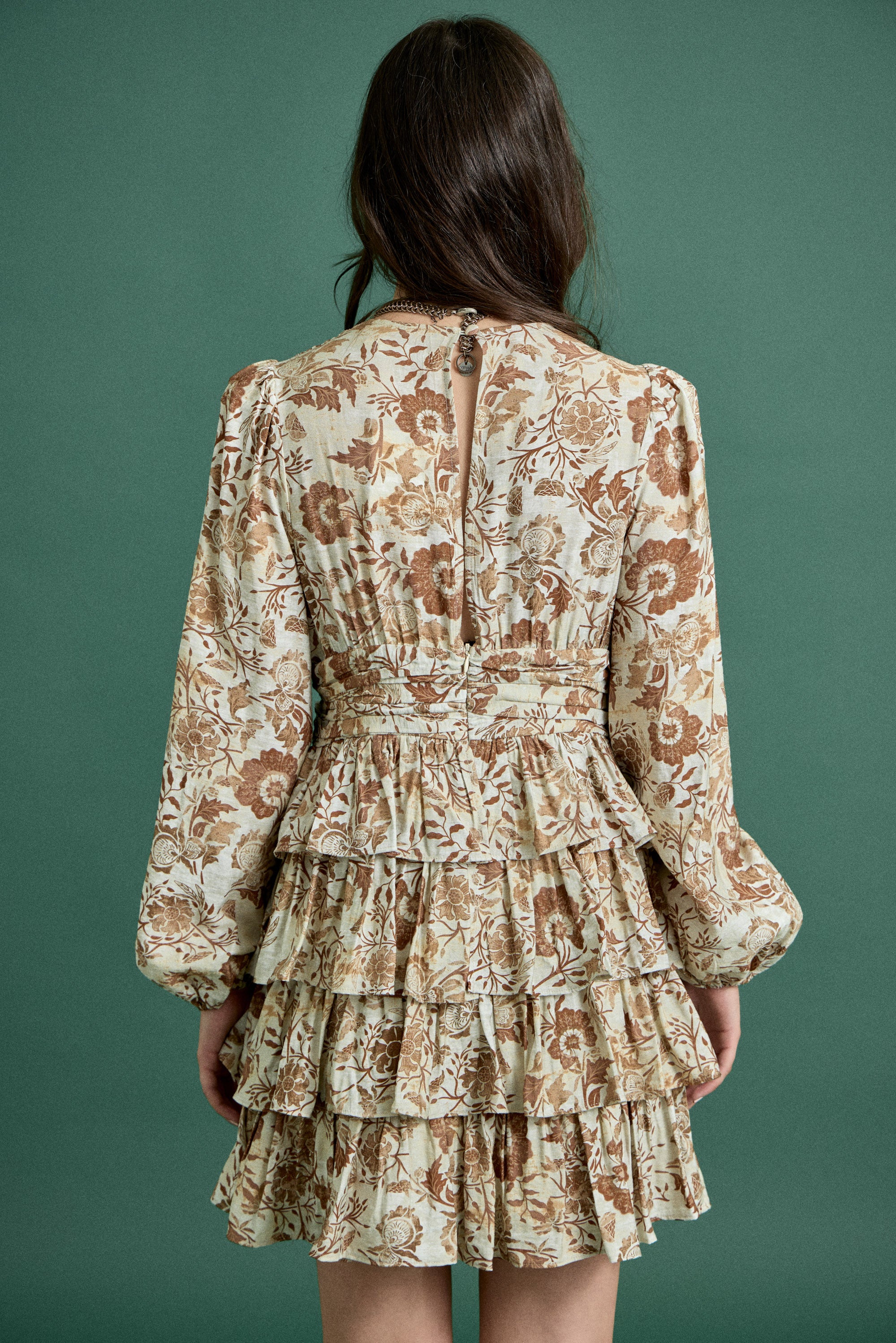 Fall Floral Print Ruffle Long Sleeve Dress
