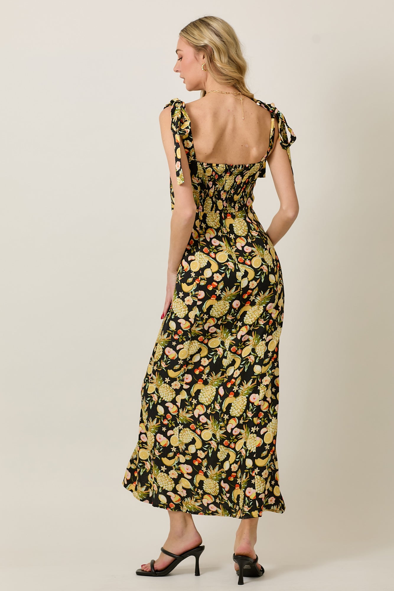 Conversation Print Shoulder Tie Maxi Dress
