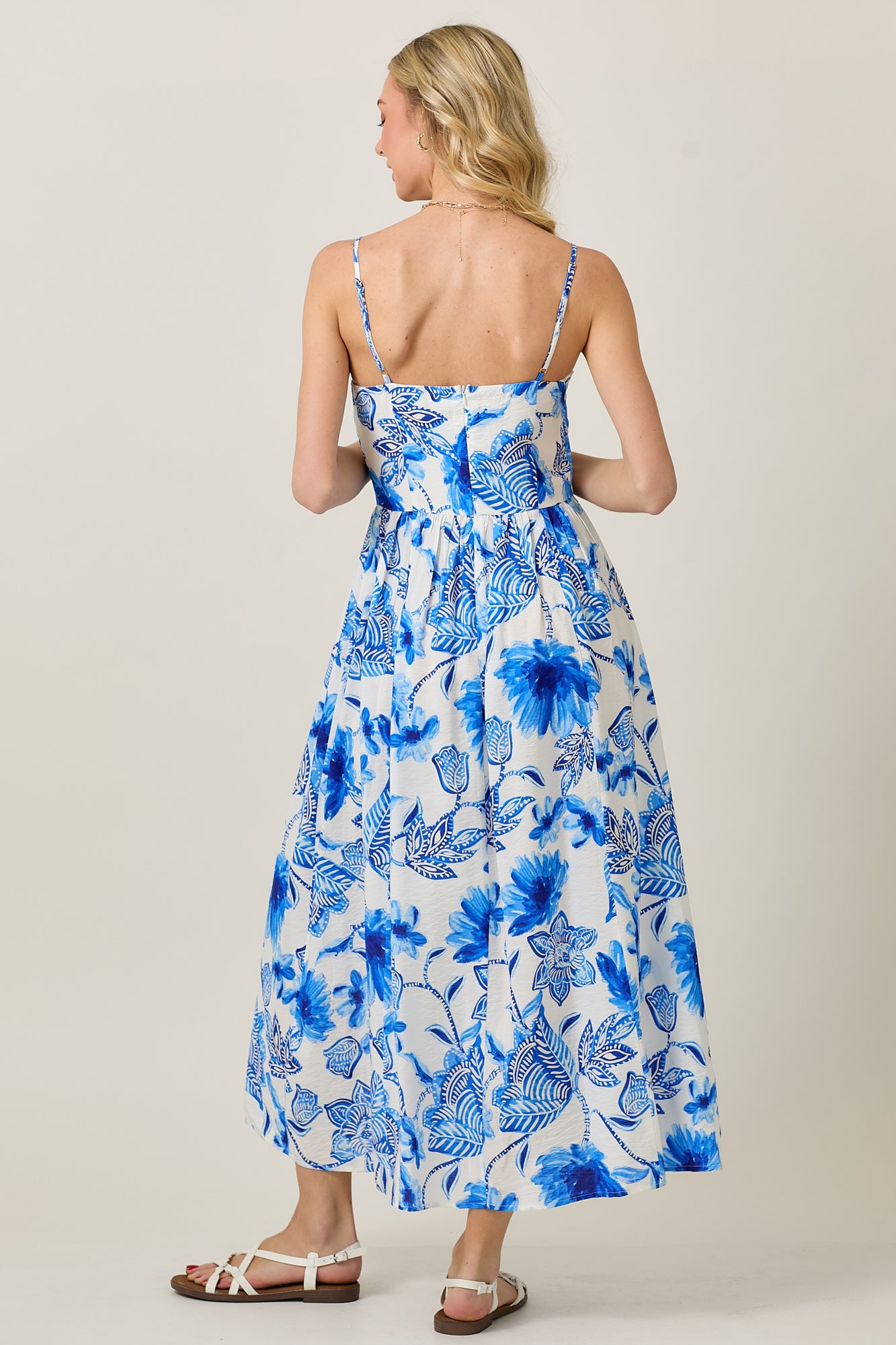 Beaded Tie Up Floral Print Summer Midi Dress