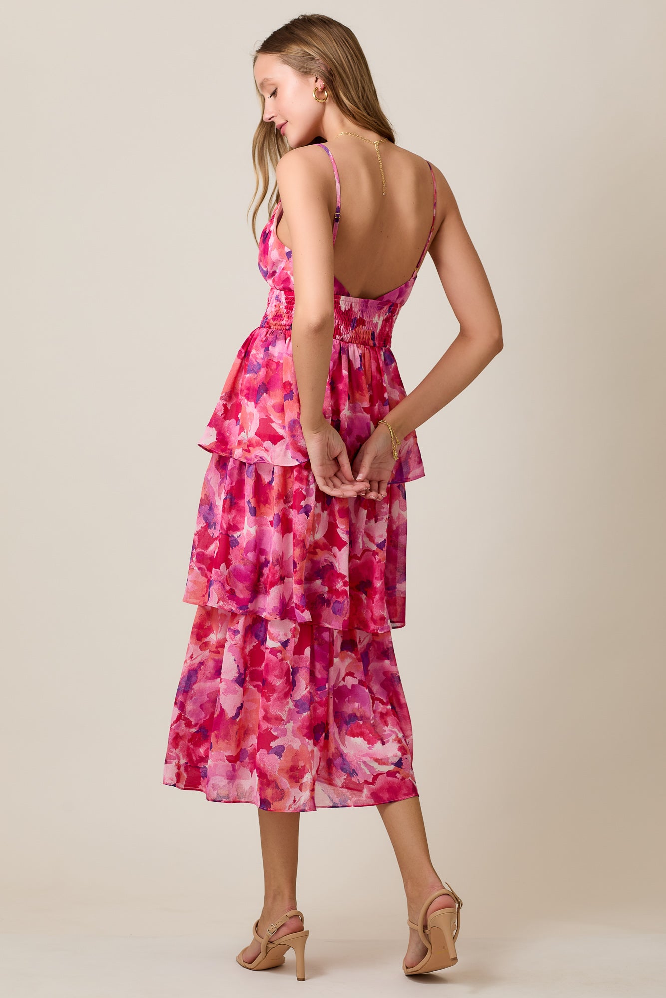 Summer Midi Dress in Watercolor Floral Yoryu Chiffon