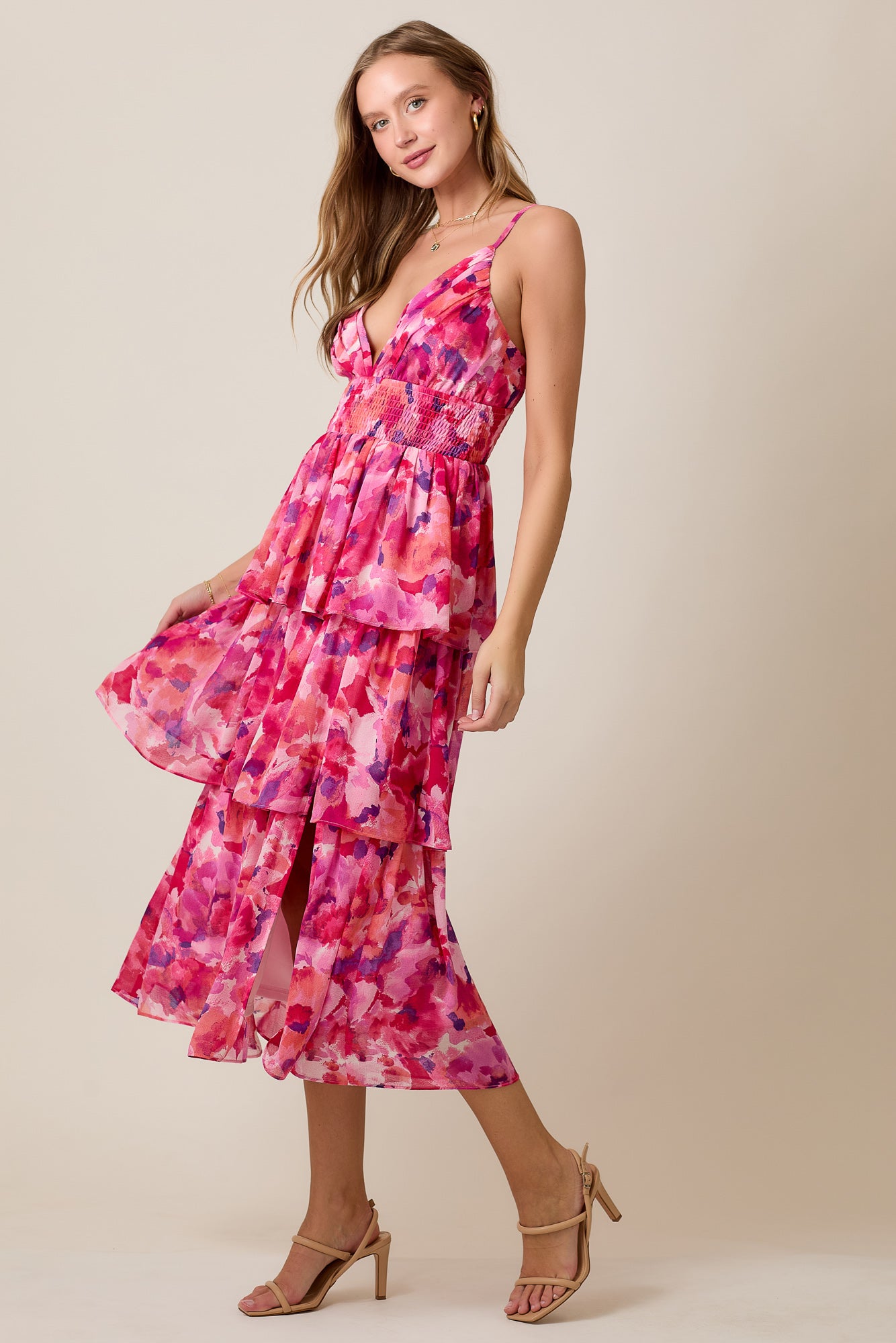Summer Midi Dress in Watercolor Floral Yoryu Chiffon