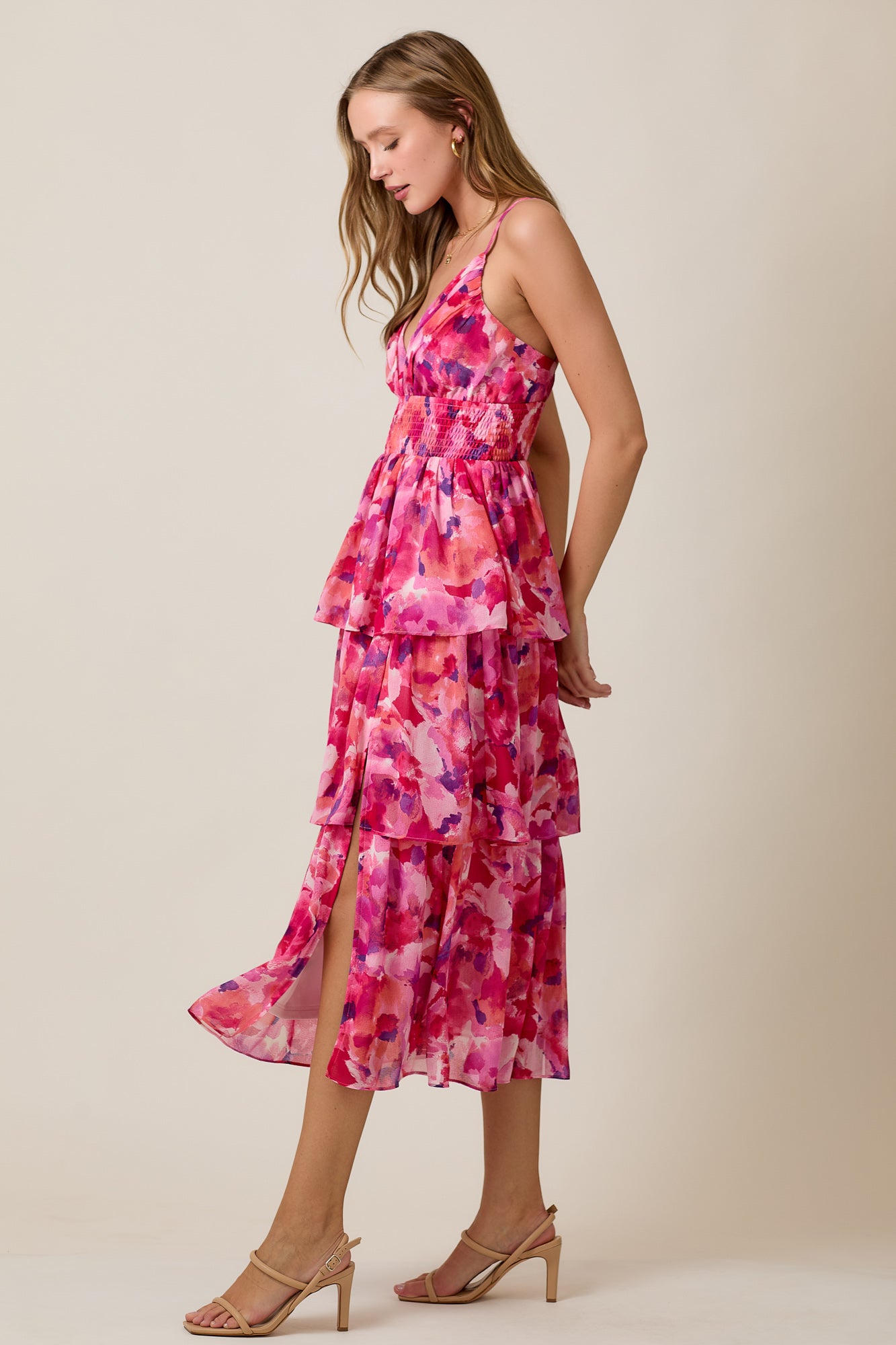 Summer Midi Dress in Watercolor Floral Yoryu Chiffon
