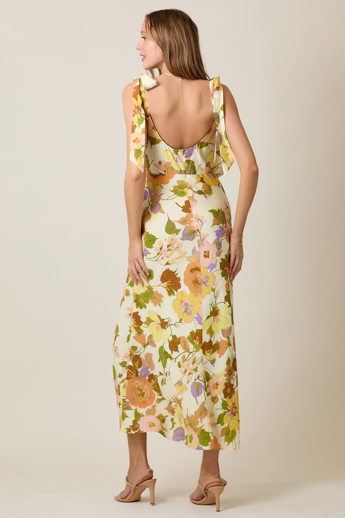 Romantic Vintage Floral Summer Midi Dress with Tie Straps