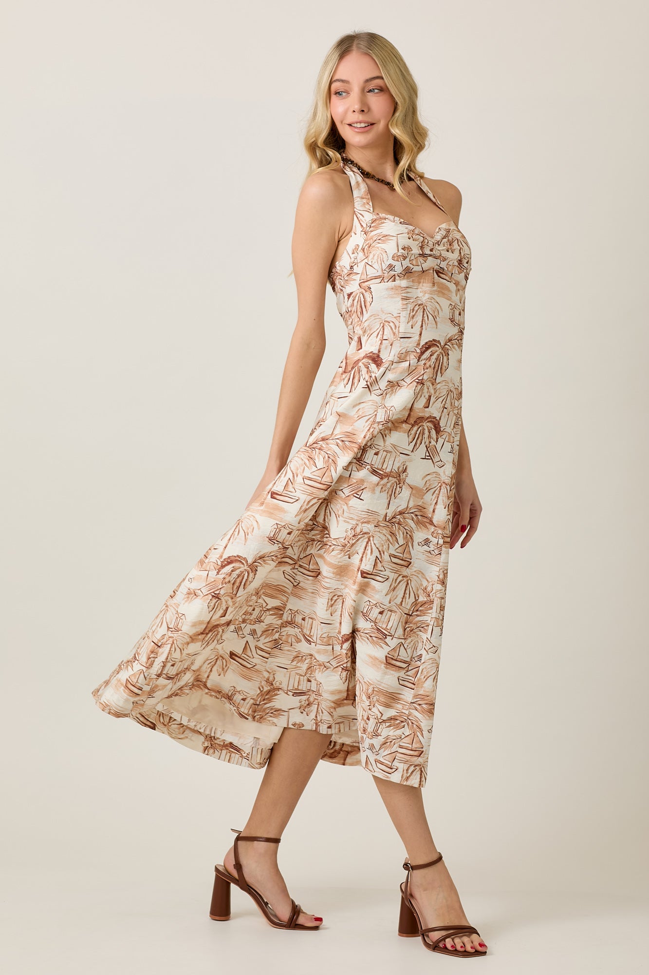 Sweetheart Halter Midi Sundress with Sailboat Print