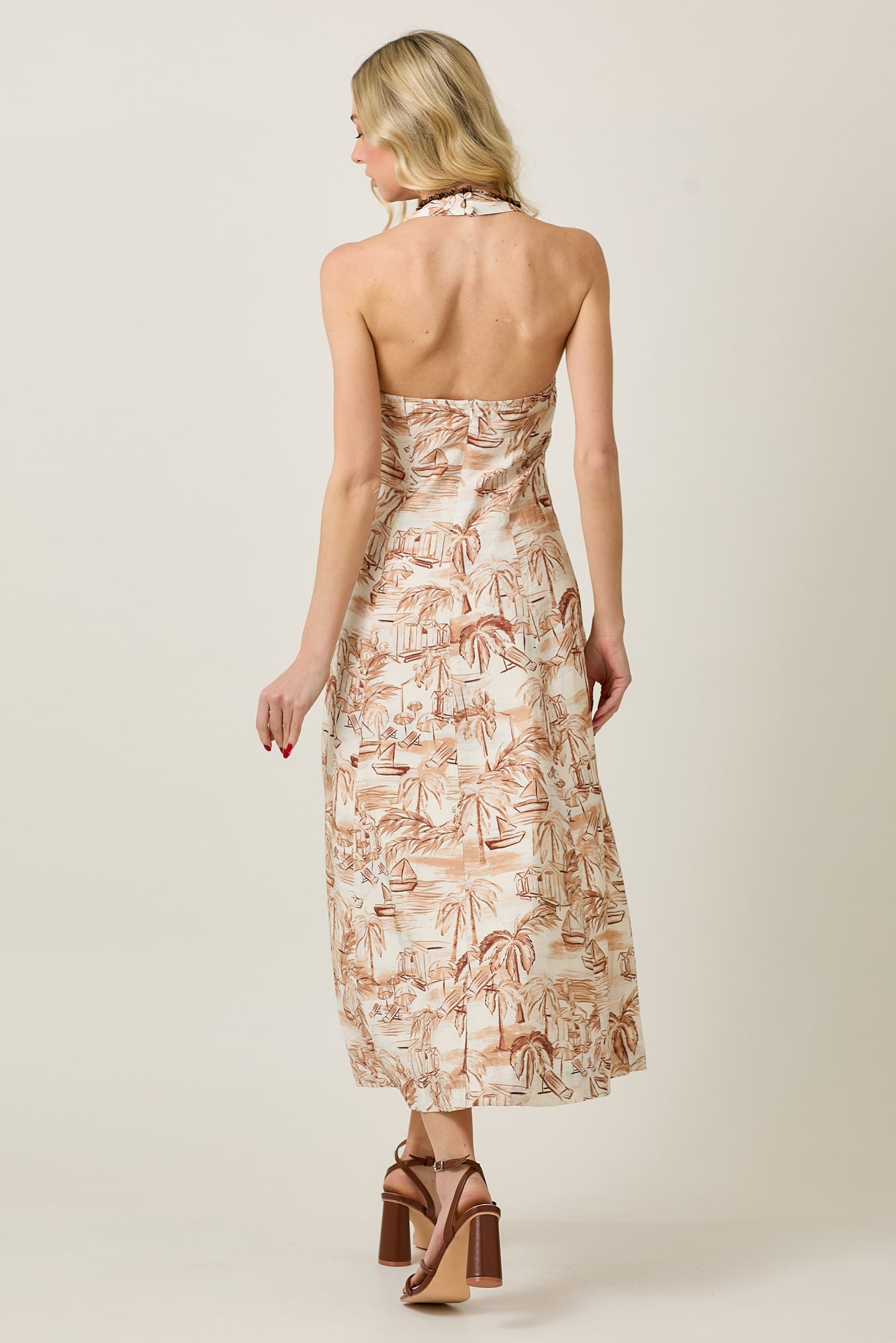 Sweetheart Halter Midi Sundress with Sailboat Print