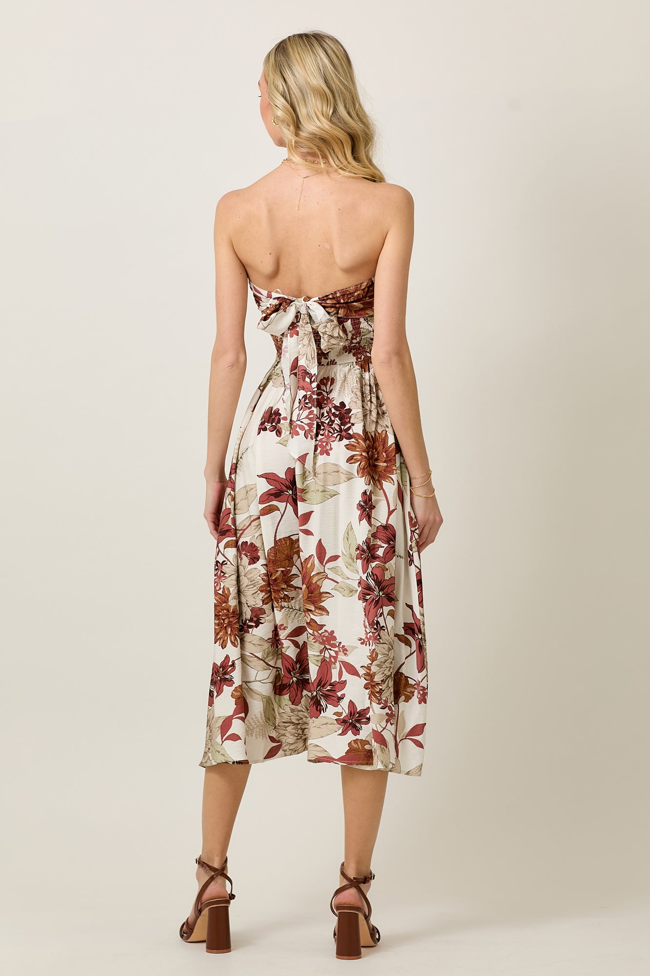 Summer Tube Midi Dress with Earthy Floral Print