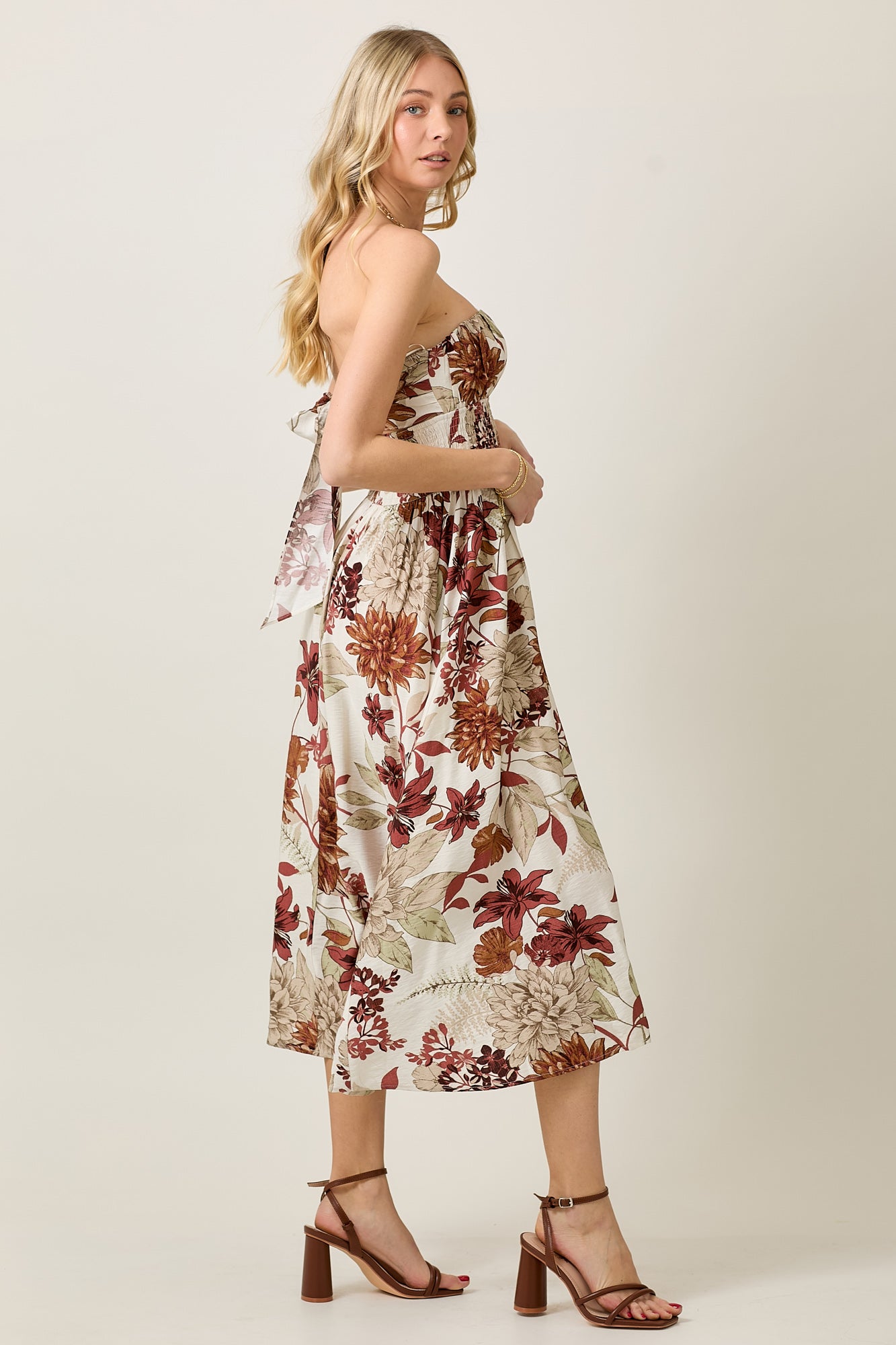 Summer Tube Midi Dress with Earthy Floral Print