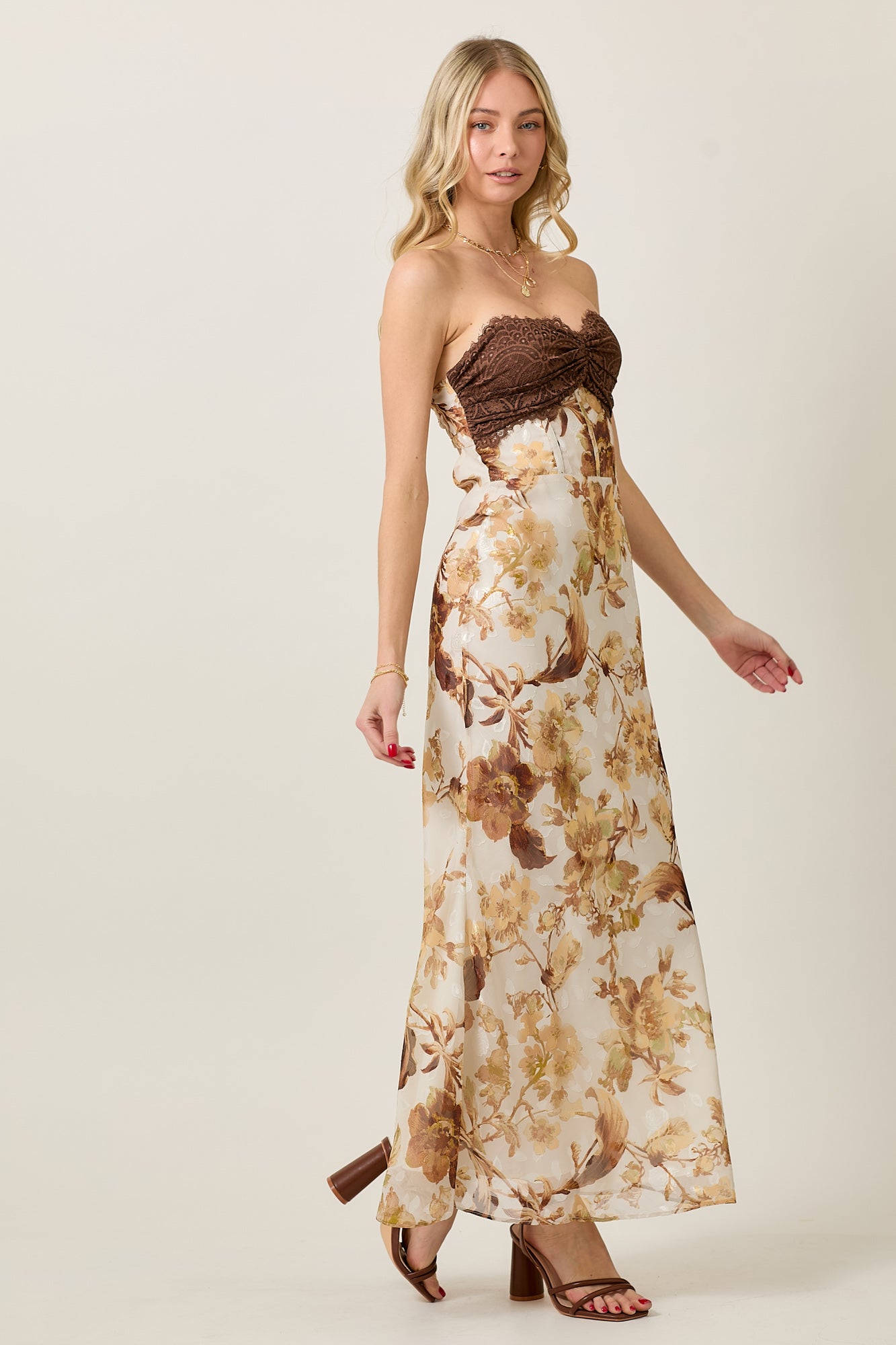 Summer Chiffon Maxi Dress with Vintage Rose Print