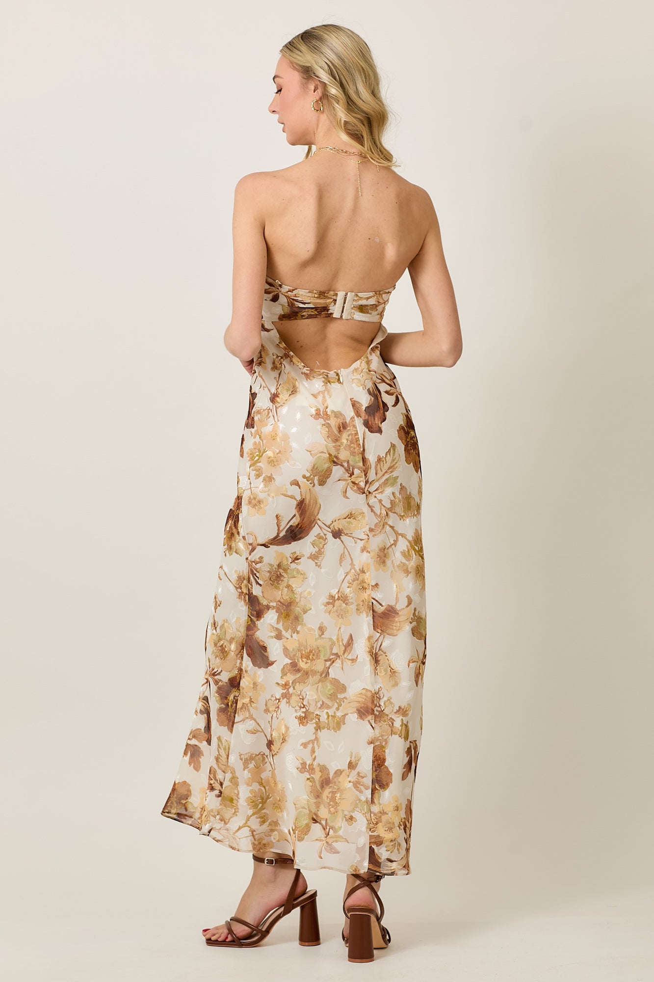Summer Chiffon Maxi Dress with Vintage Rose Print