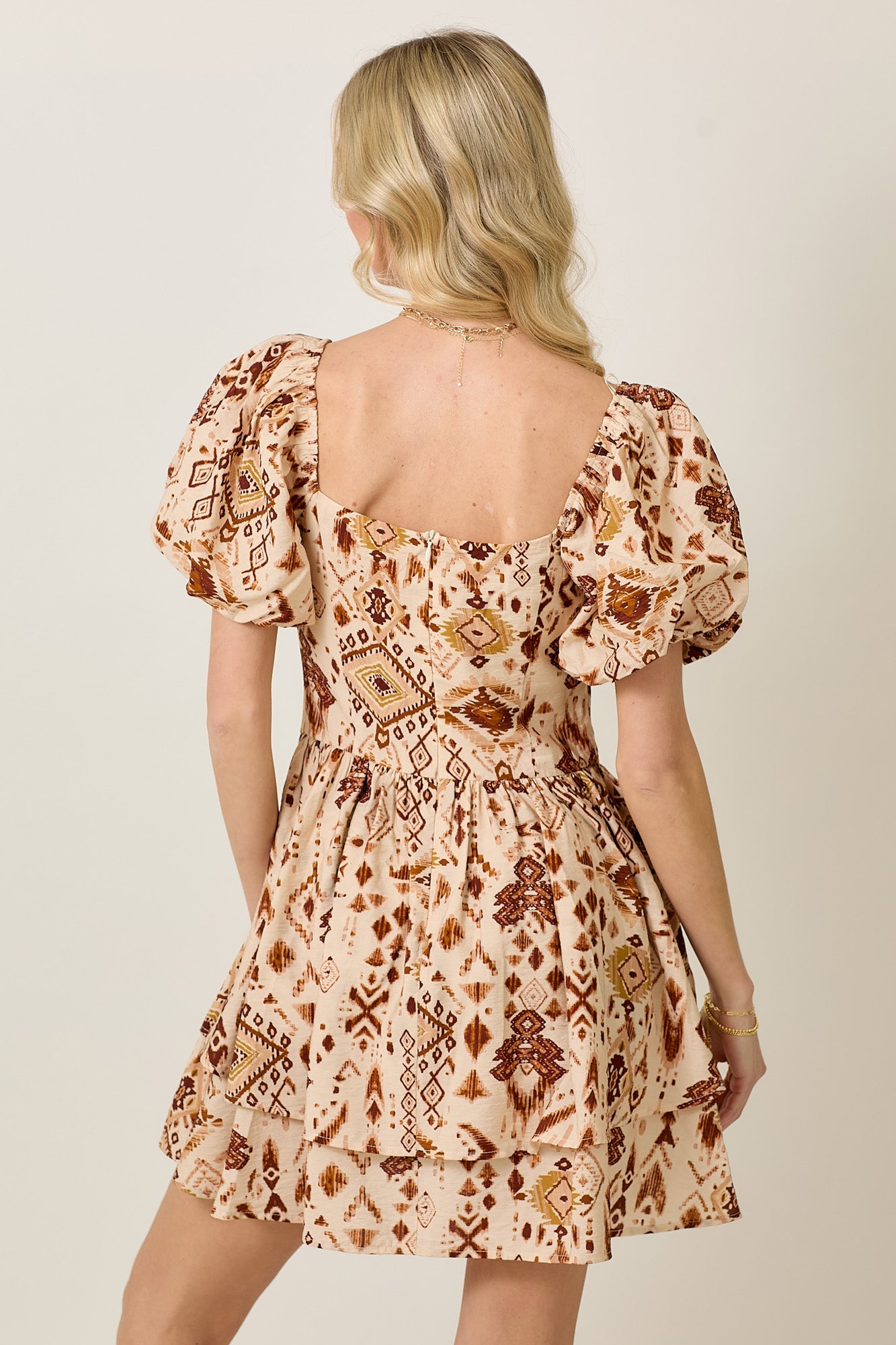 Summer Ruffle Dress with Bubble Sleeves & Sweetheart Neck