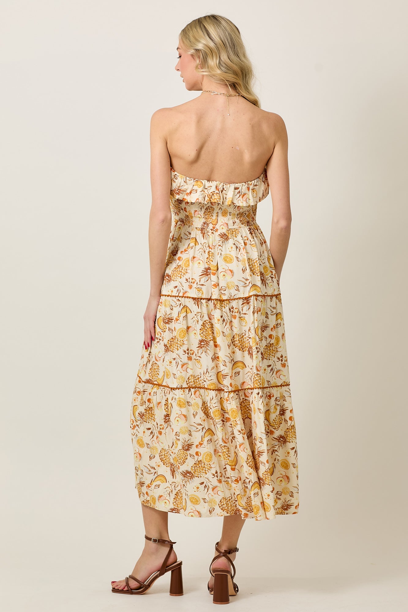 Pineapple Print Tiered Ruffle Tube Dress