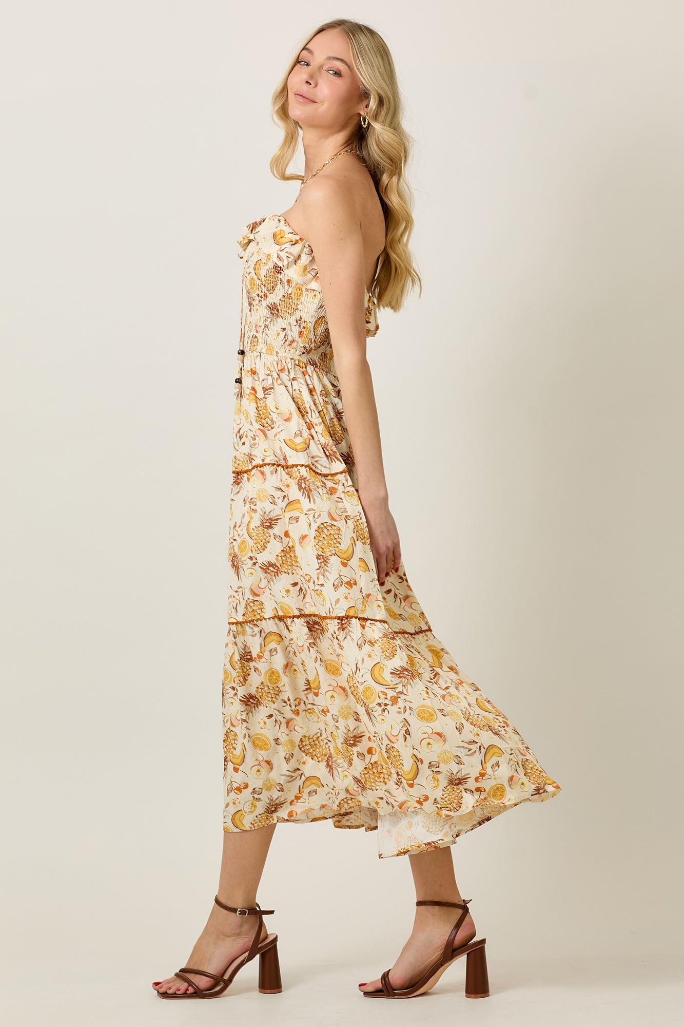 Pineapple Print Tiered Ruffle Tube Dress