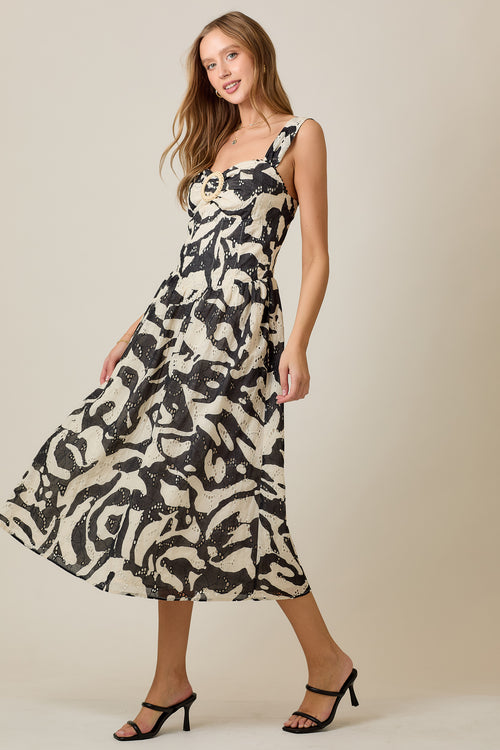 Abstract Eyelet Ring Detail Summer Midi Dress