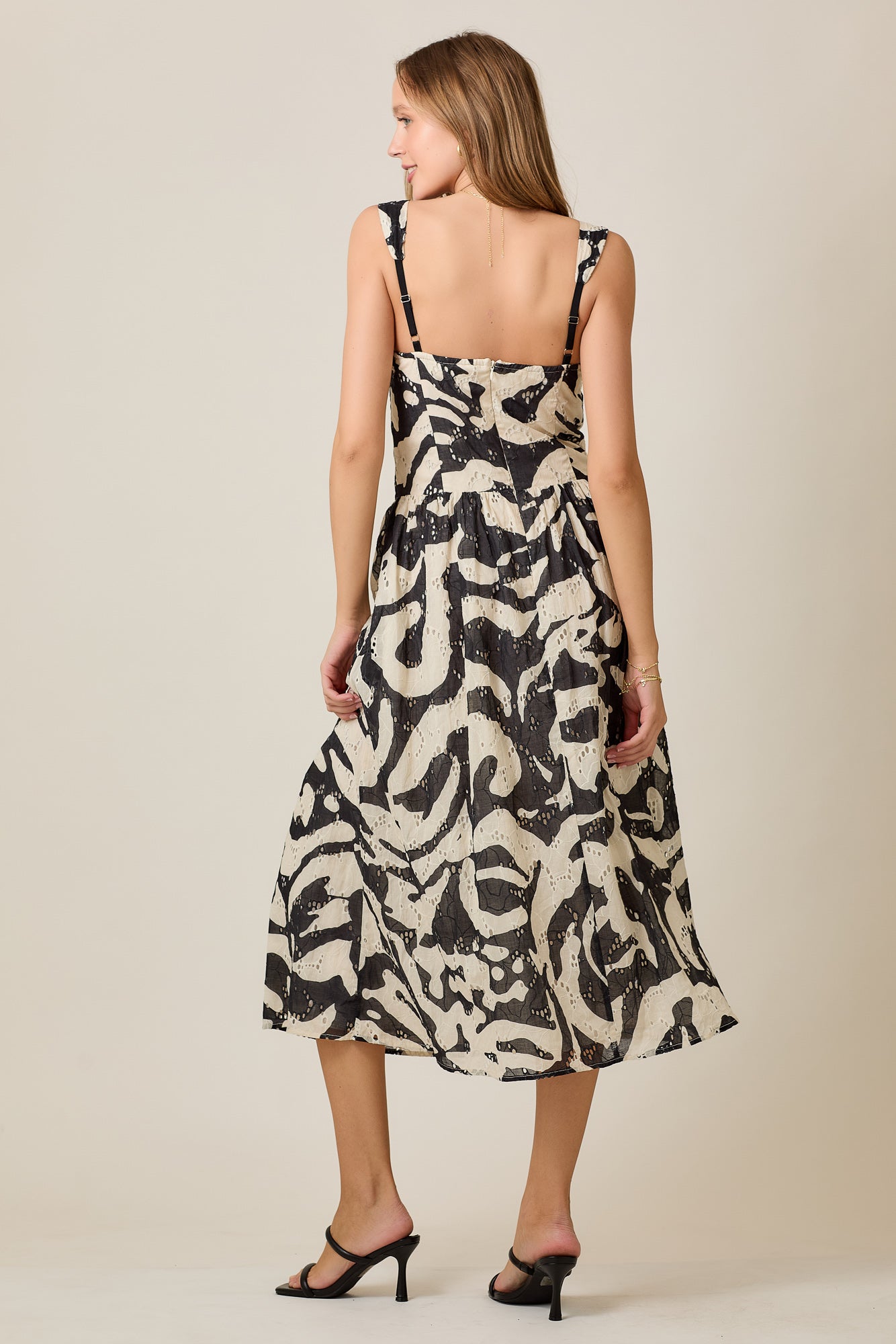 Abstract Eyelet Ring Detail Summer Midi Dress