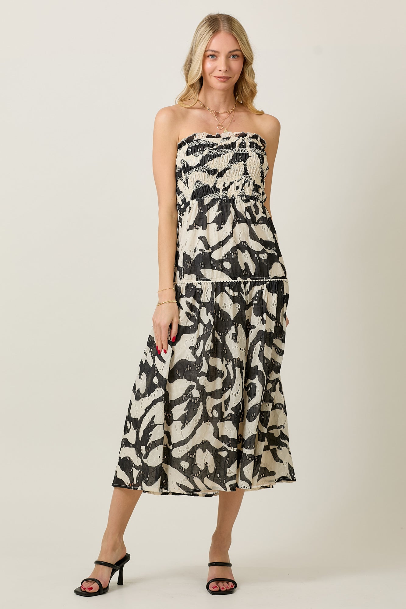 Boho-Chic Strapless Midi Dress
