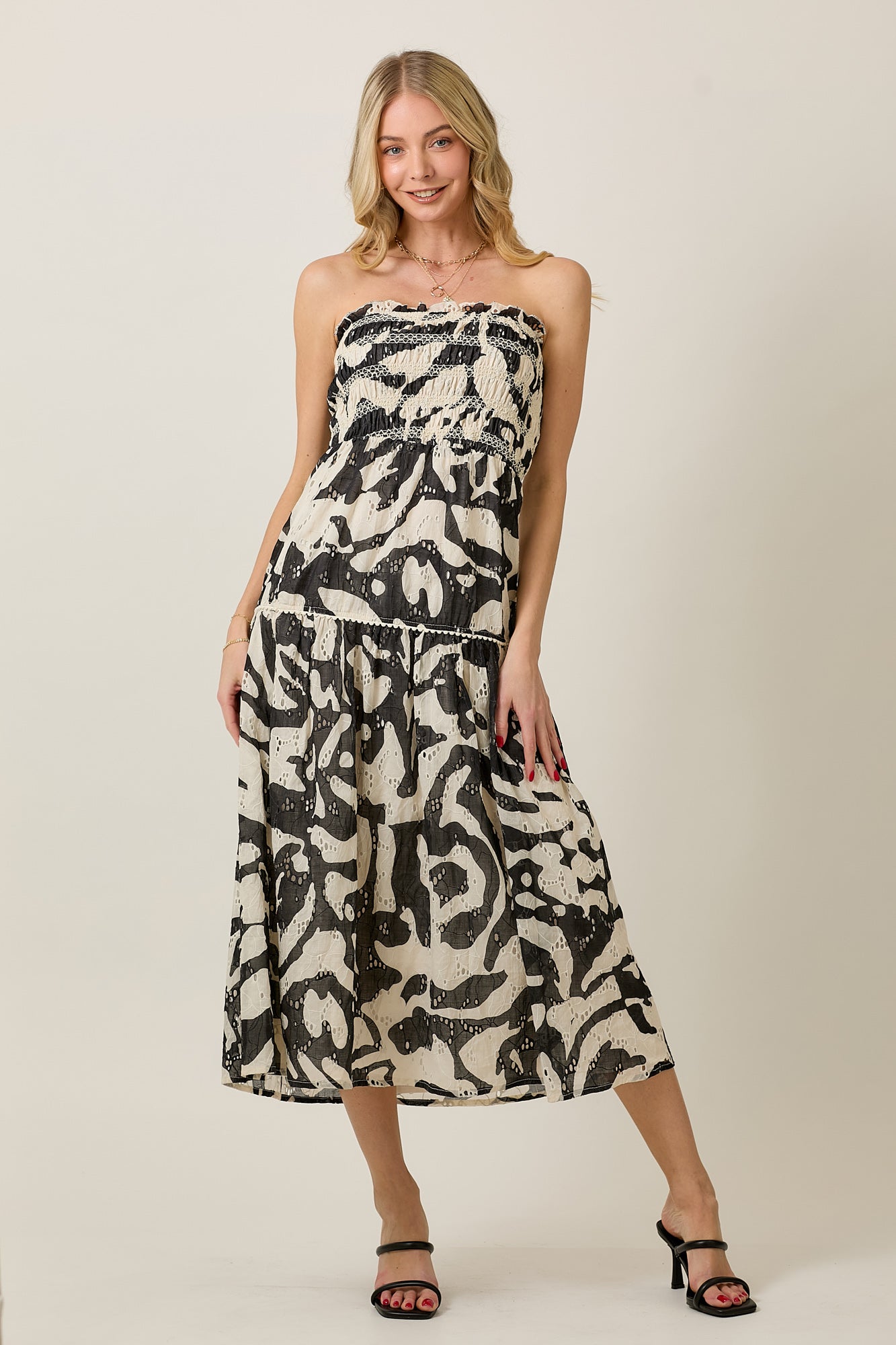 Boho-Chic Strapless Midi Dress