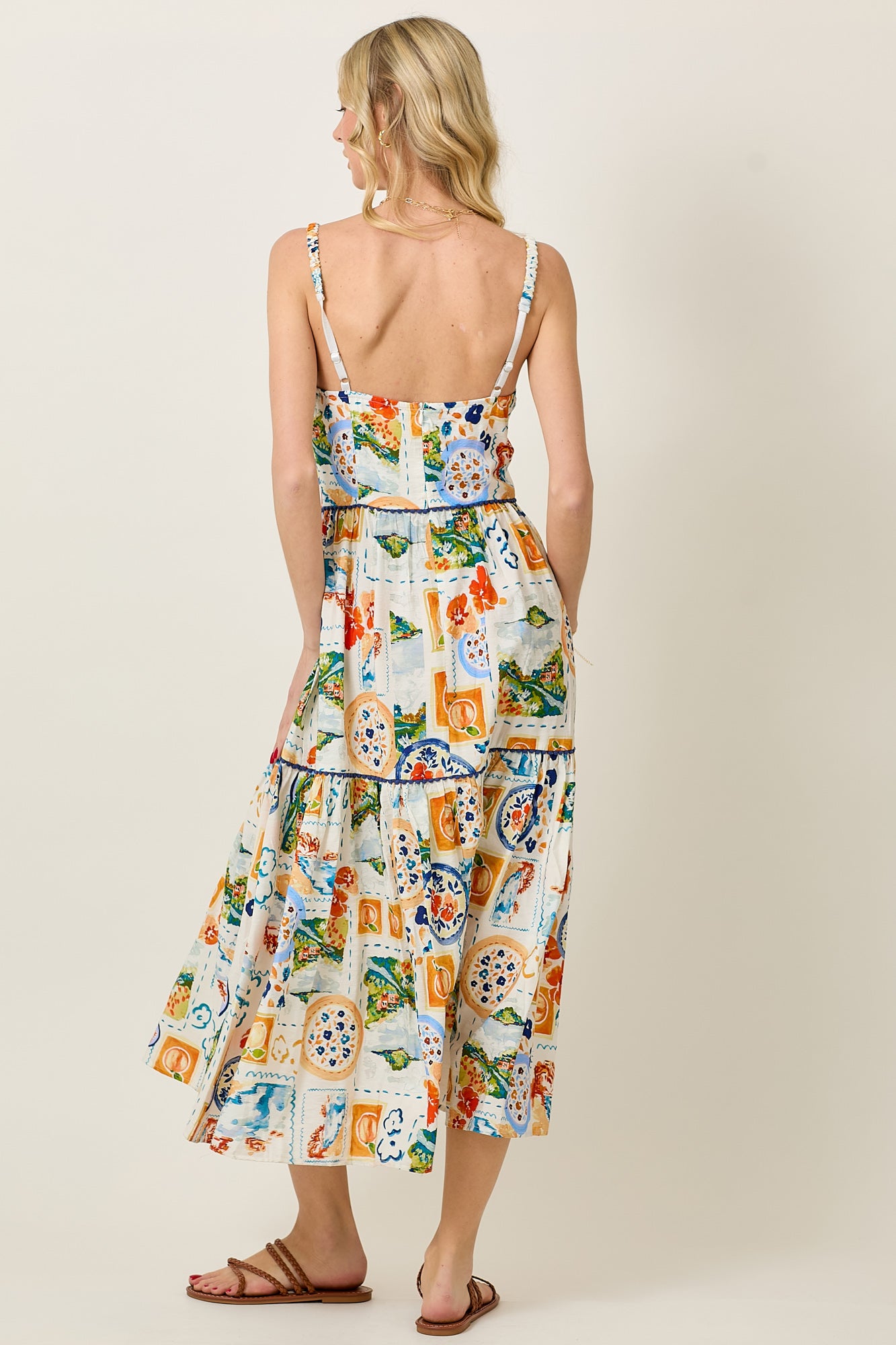 Mediterranean Tile Print Tiered Summer Sundress