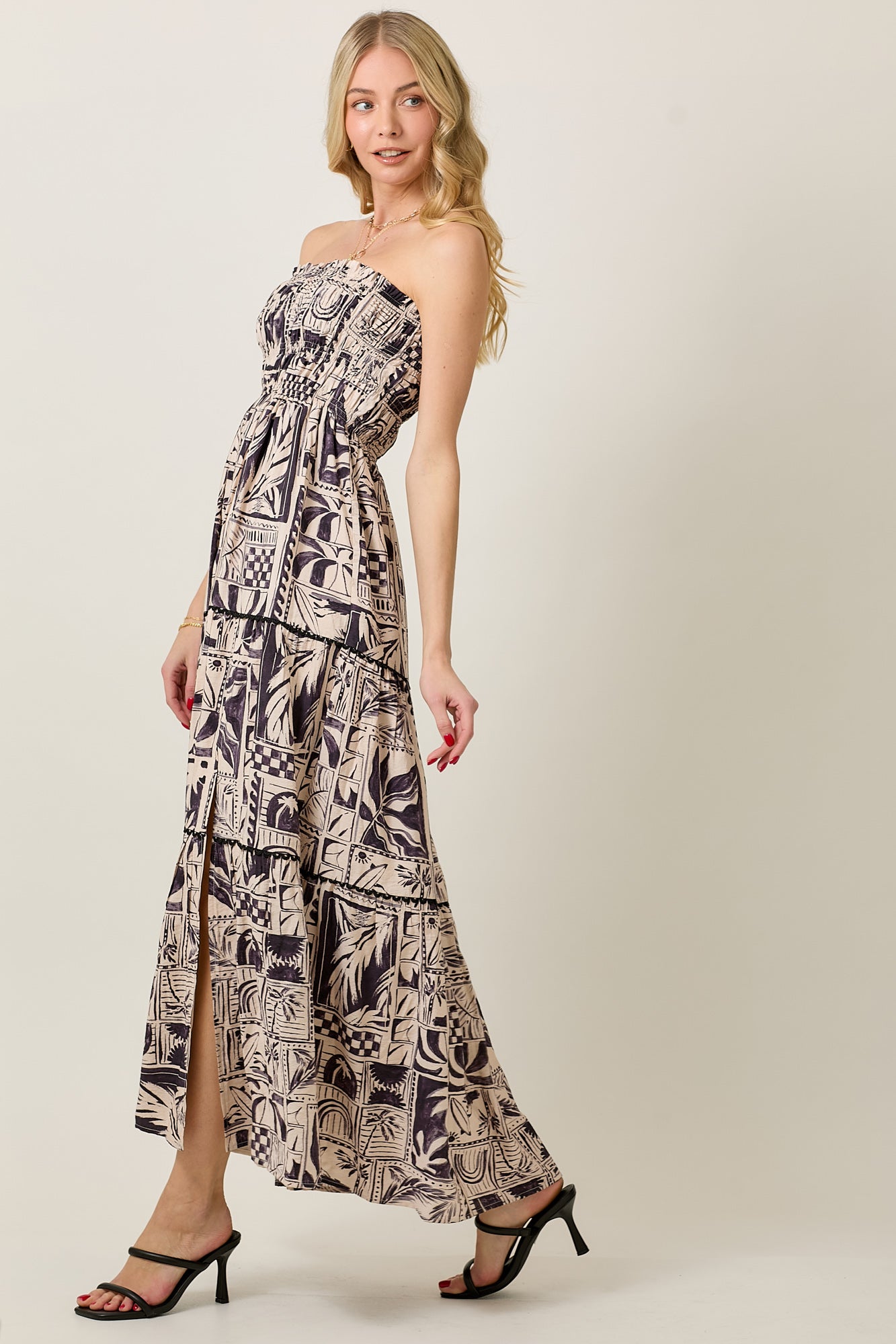Summer Tube Sundress with Geo Tribal Print & Smocking