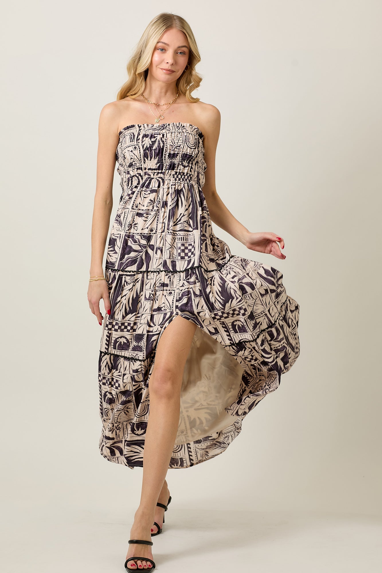 Summer Tube Sundress with Geo Tribal Print & Smocking