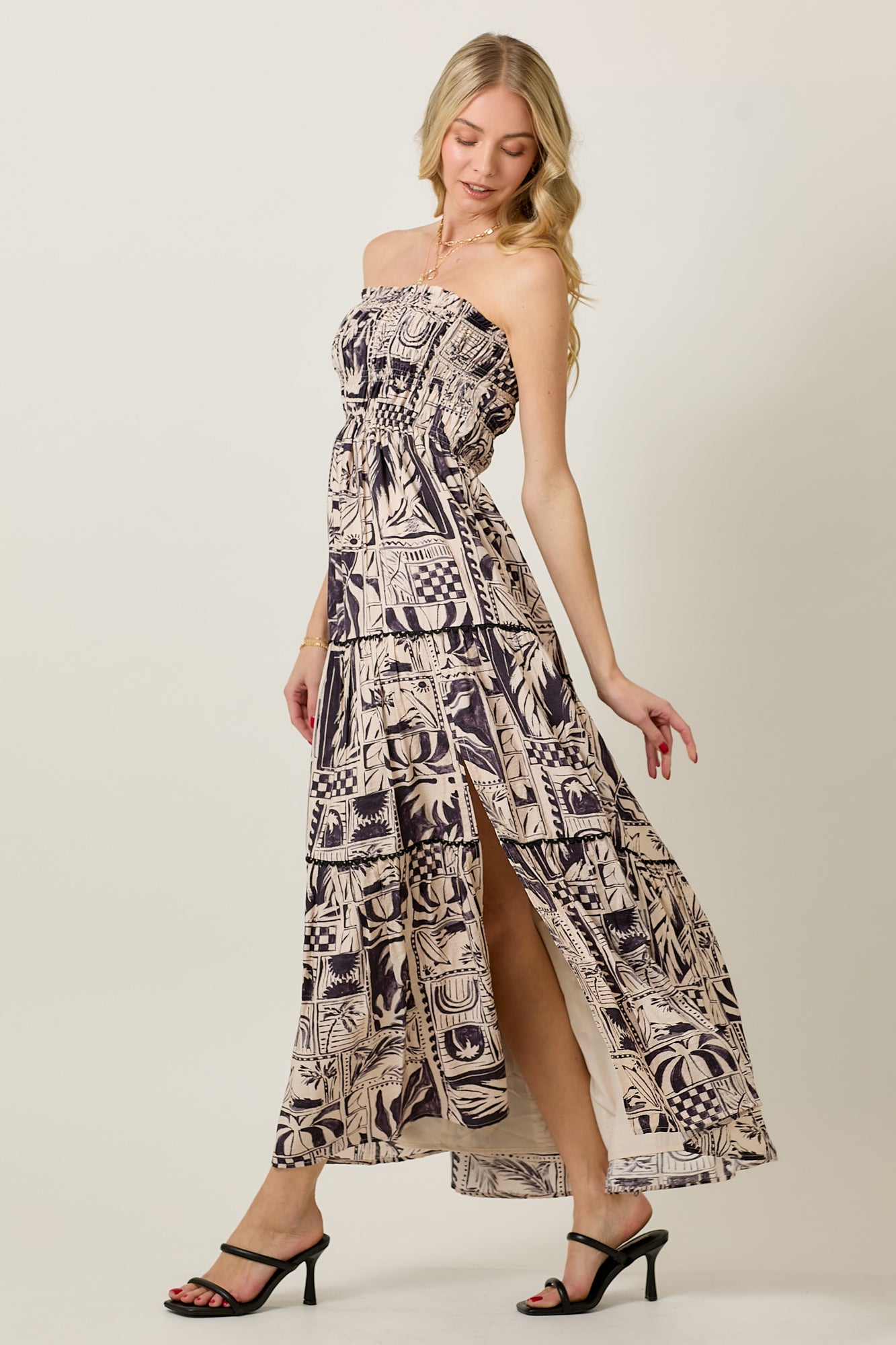 Summer Tube Sundress with Geo Tribal Print & Smocking