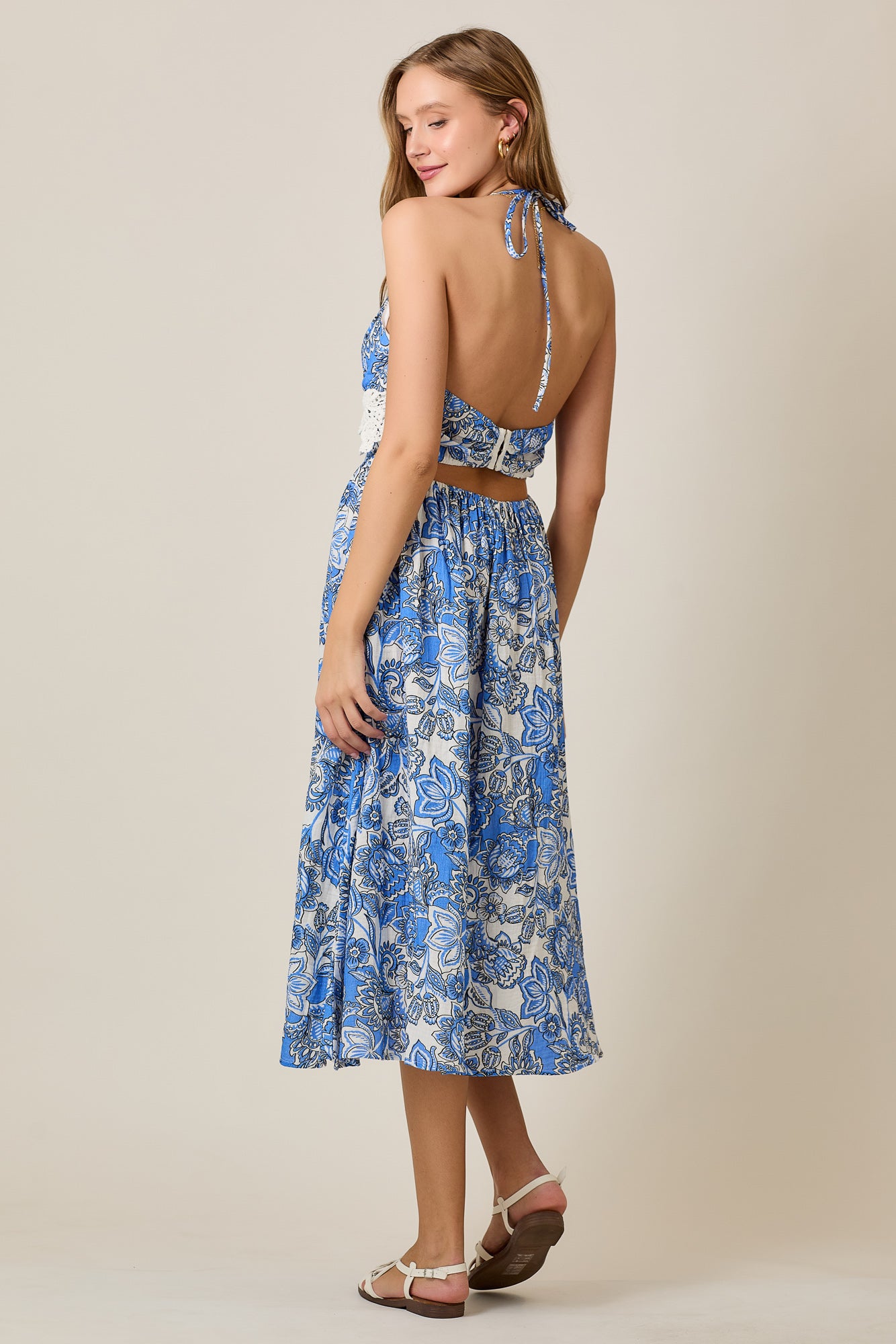 Breezy Blue Floral Halter Summer Dress