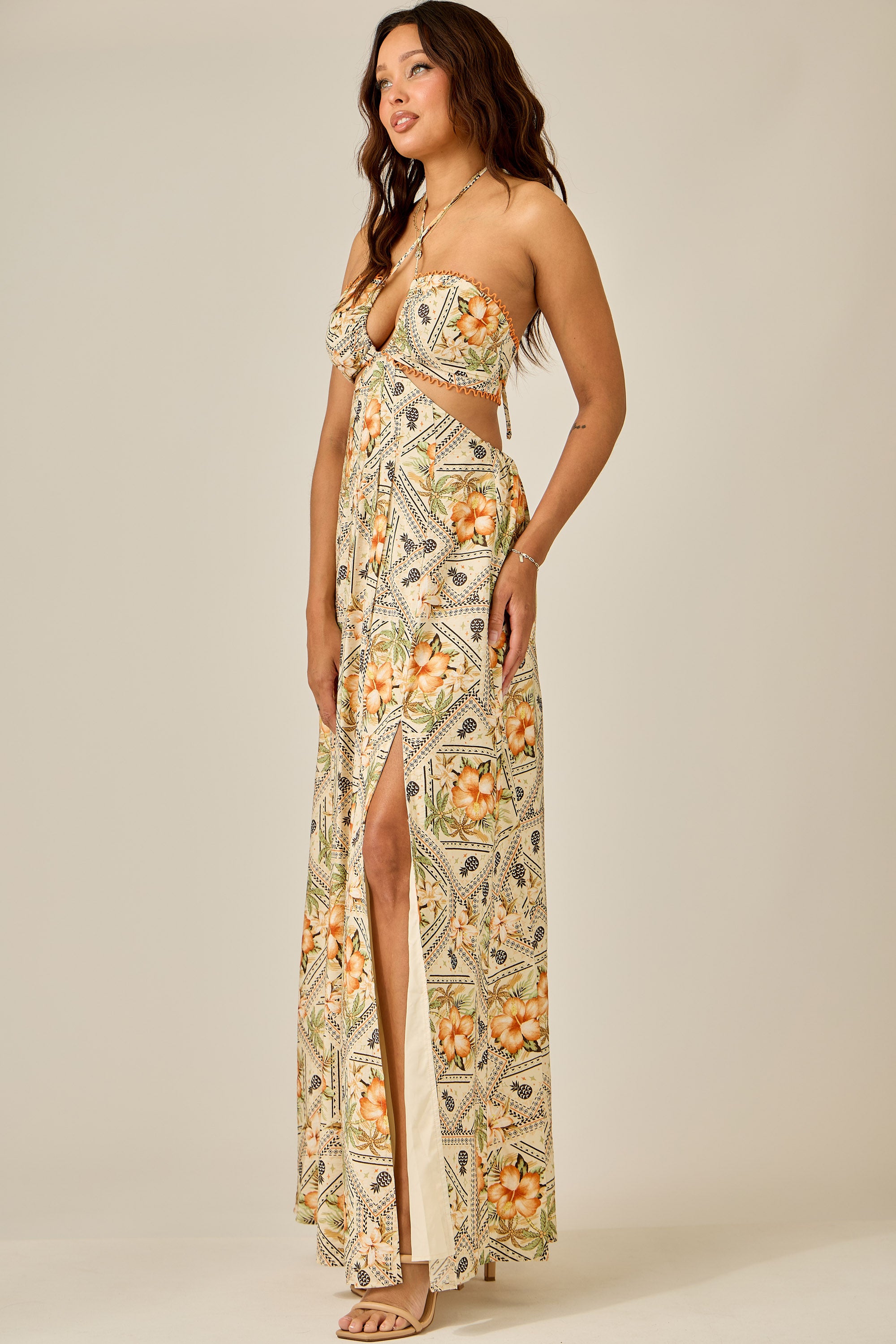 Tropical Cutout Maxi Dress