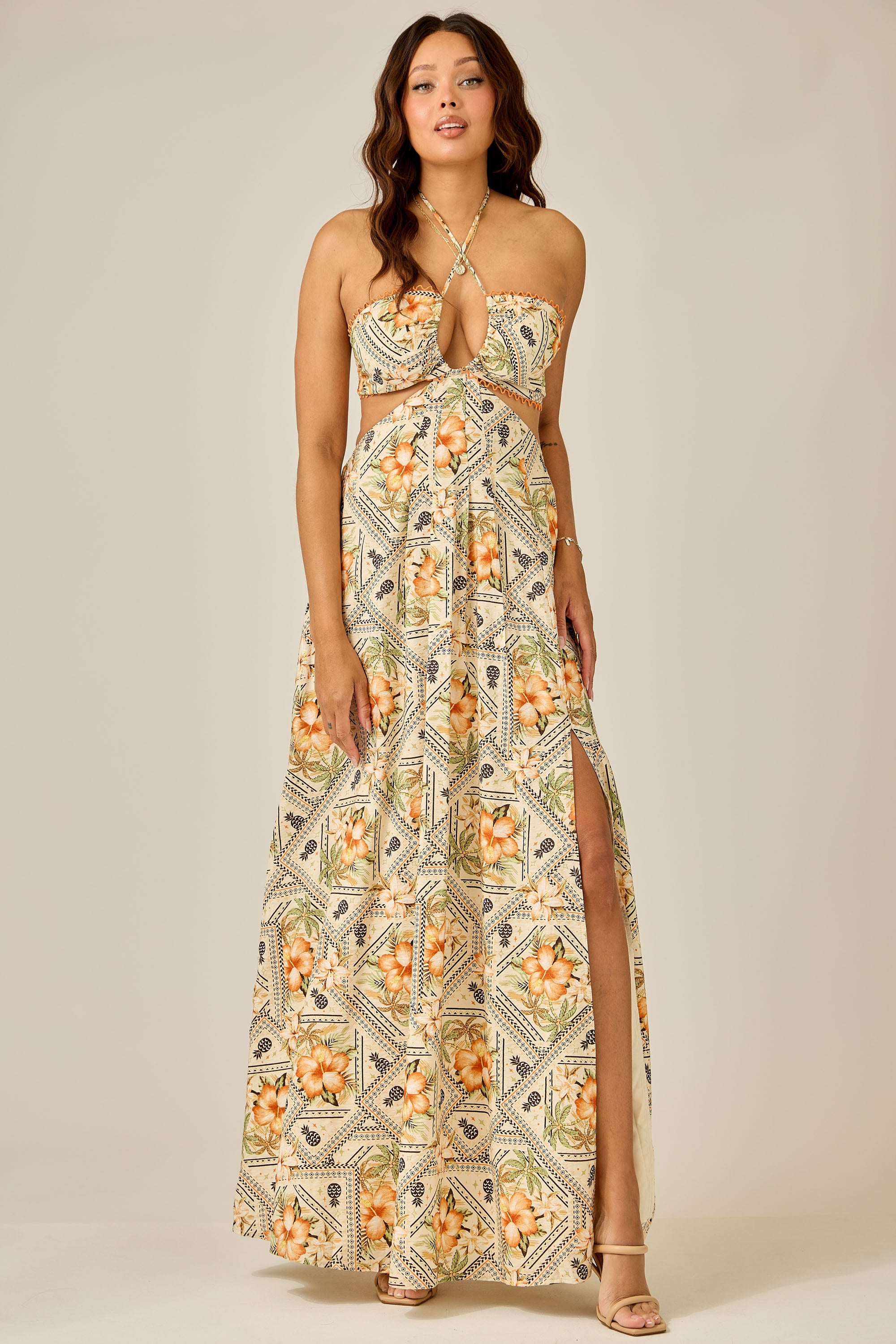 Tropical Cutout Maxi Dress