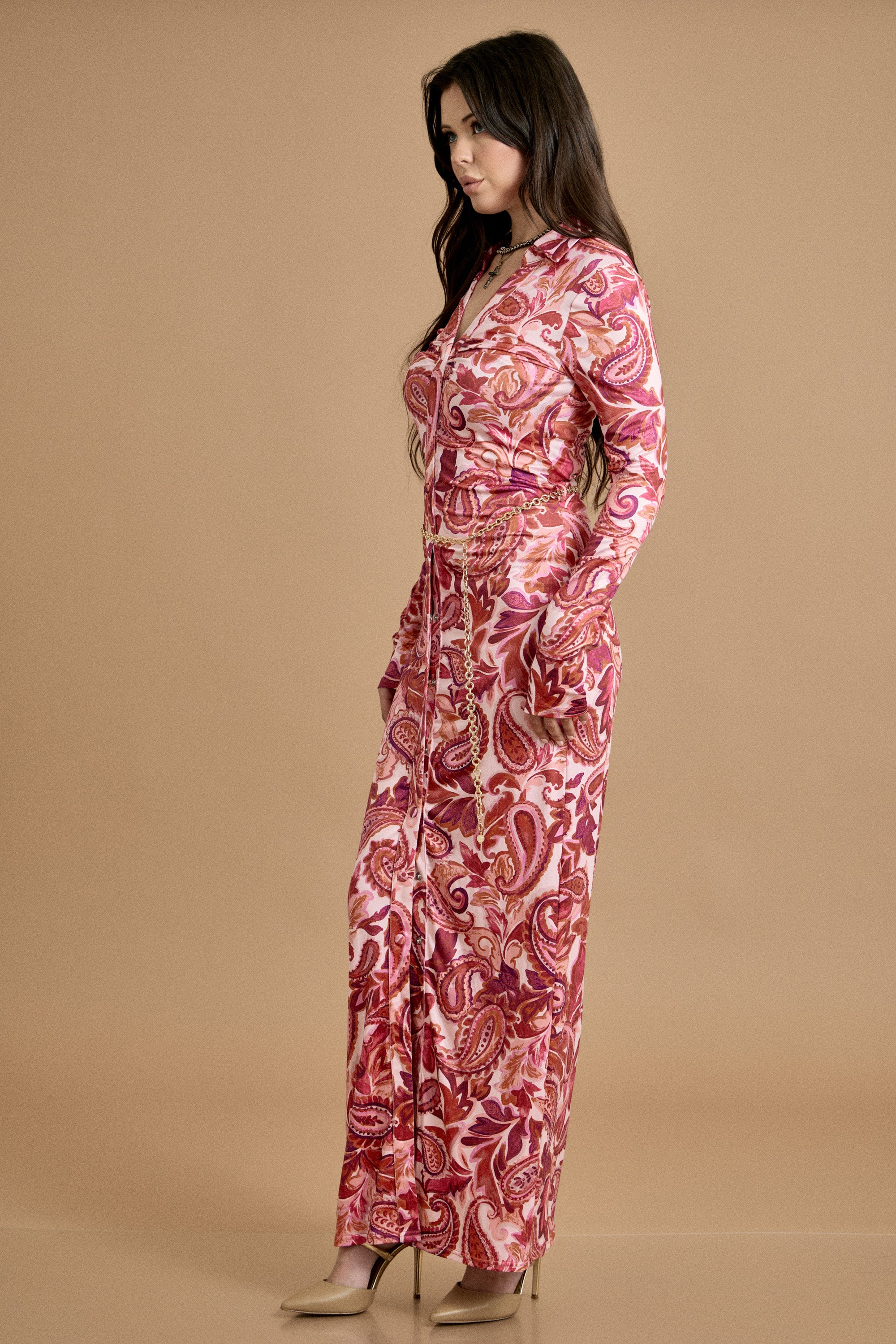 Fall Paisley Button-Down Maxi Dress