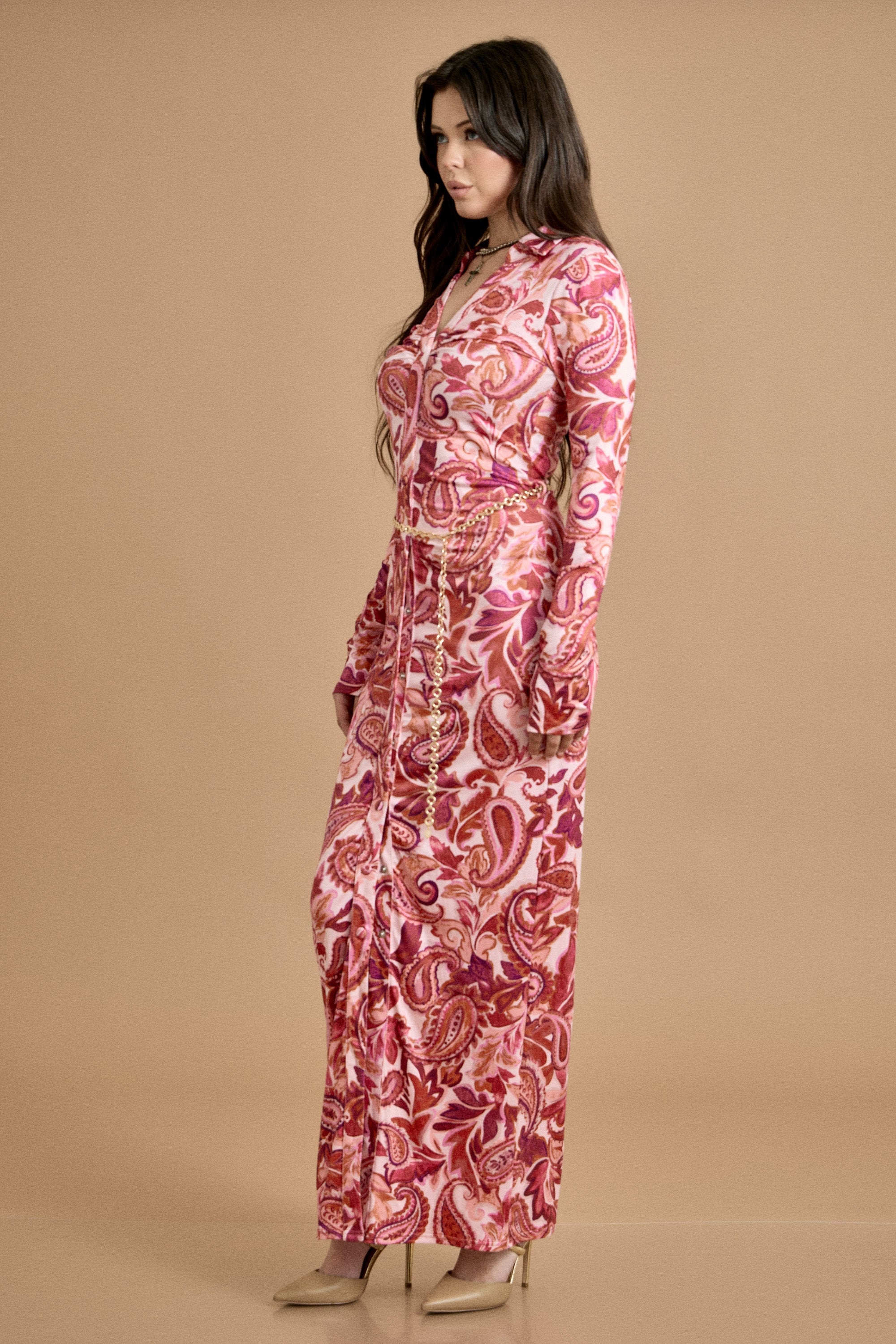 Fall Paisley Button-Down Maxi Dress