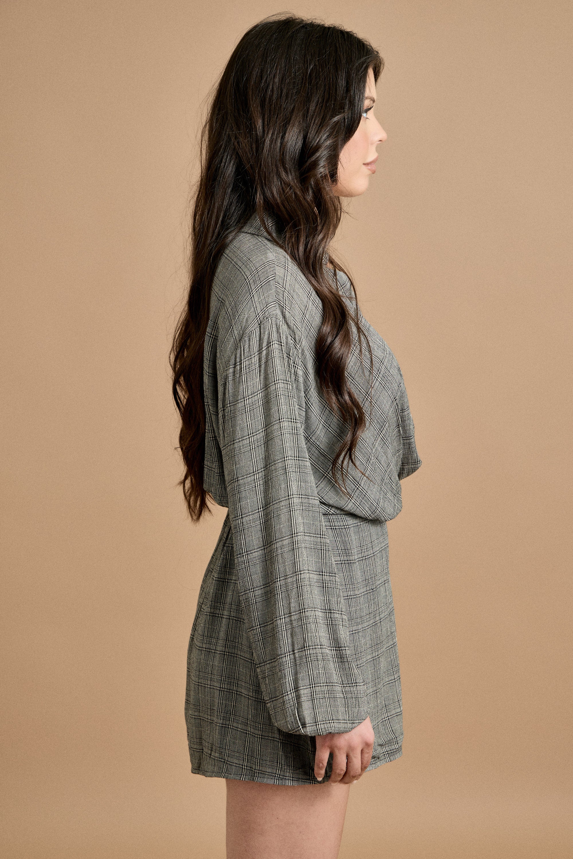 Fall Plaid Twist-Front Mini Dress