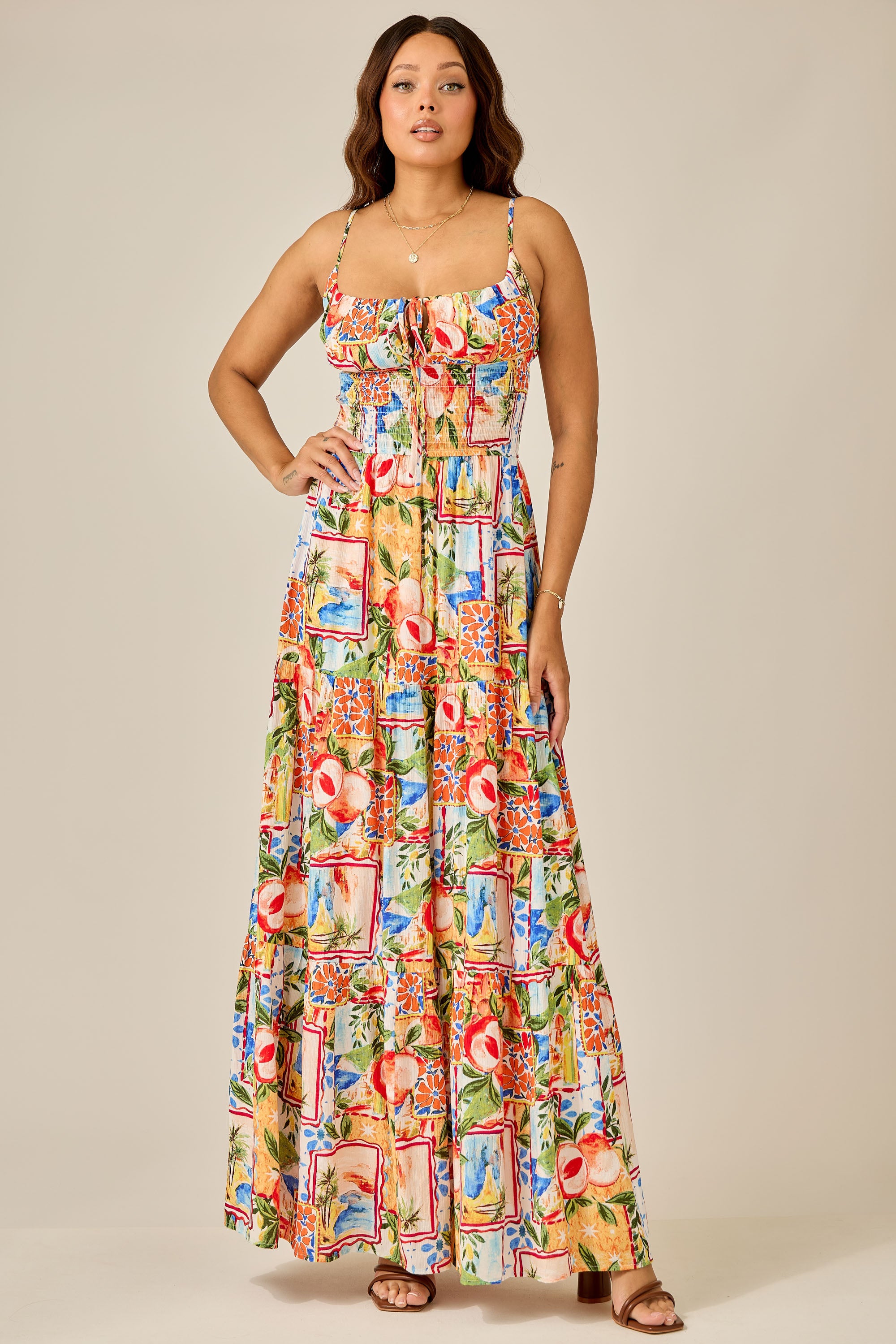 Color Splash Smocked Maxi Dress
