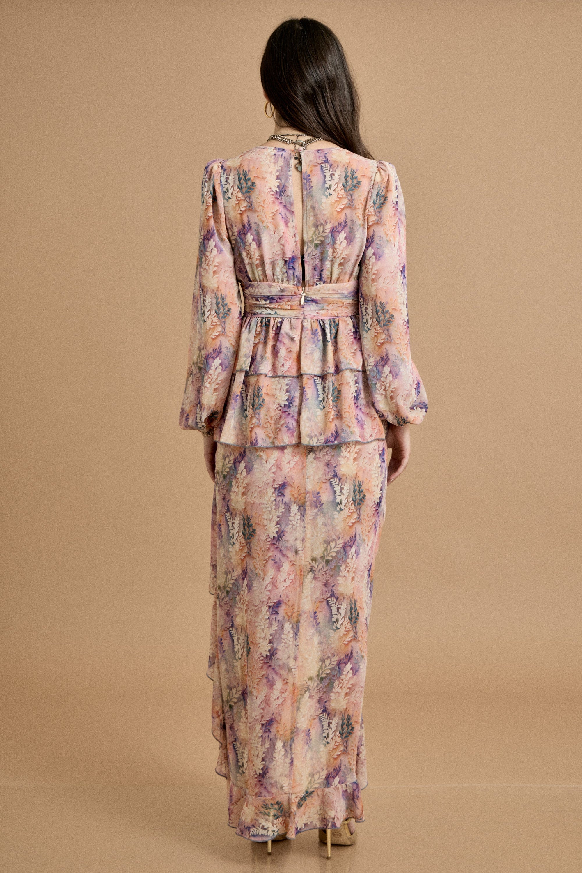 Fall Ruffle High Low Chiffon Dress