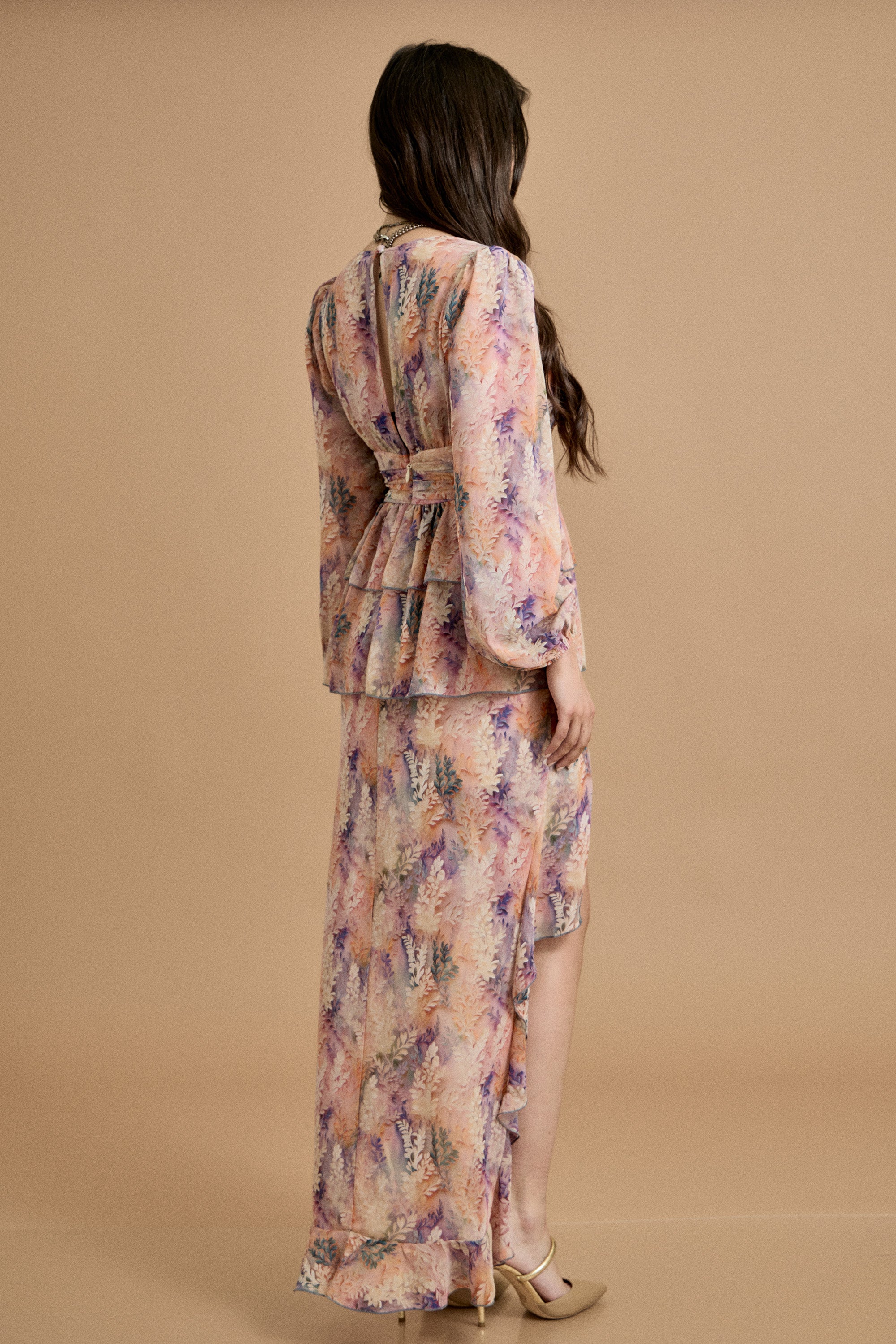 Fall Ruffle High Low Chiffon Dress