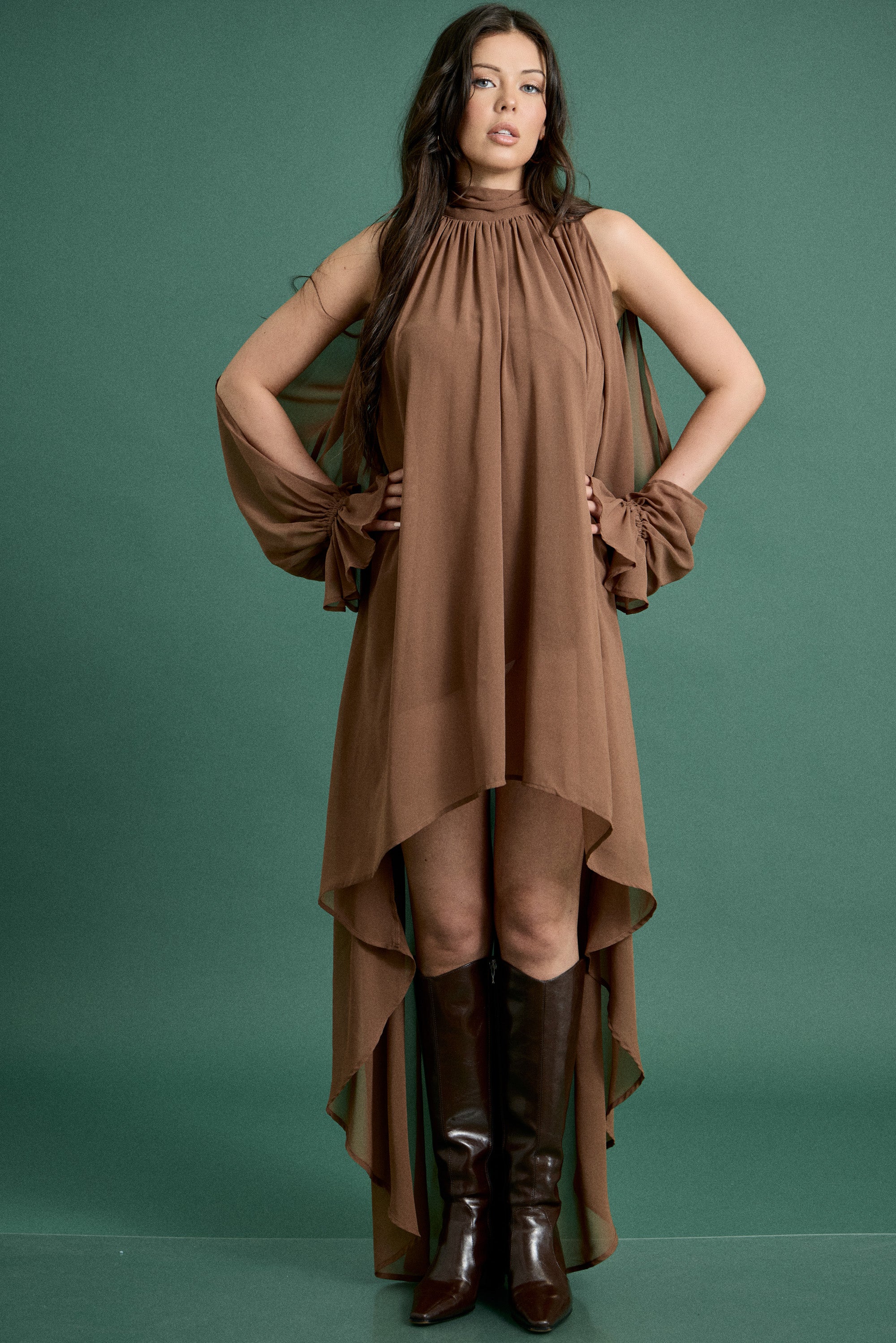 Fall High Low Halter Maxi Dress