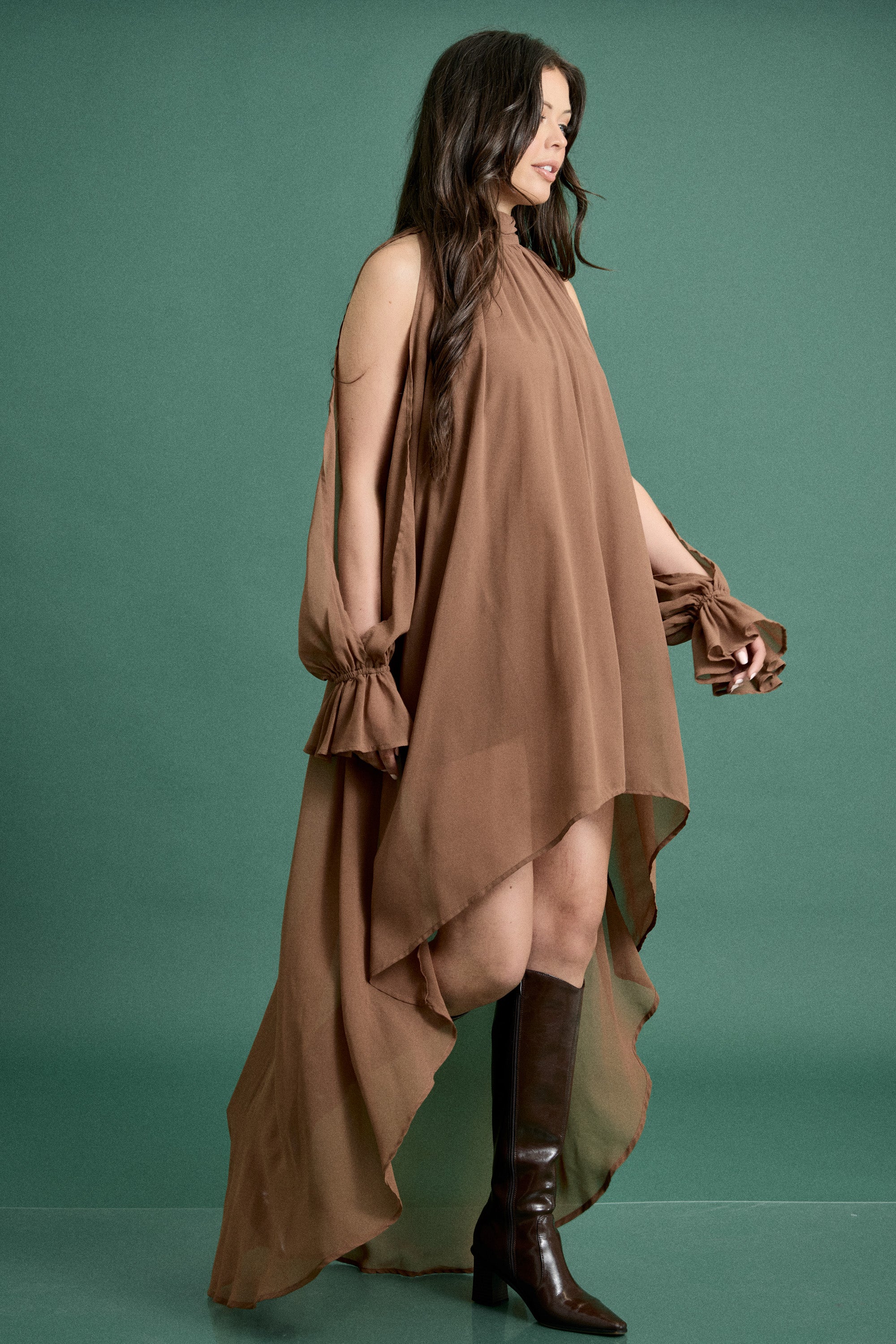 Fall High Low Halter Maxi Dress