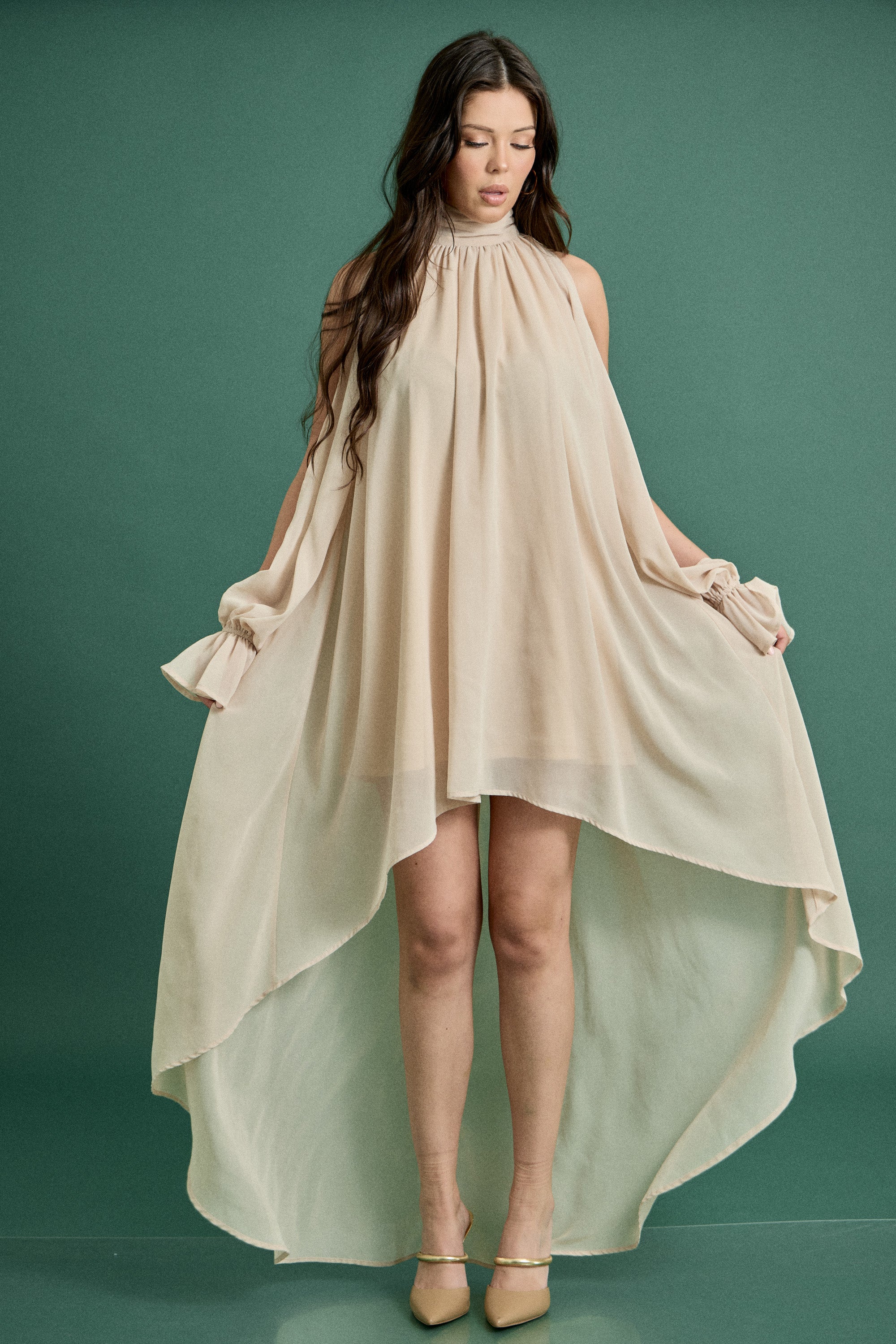 Fall High Low Halter Maxi Dress