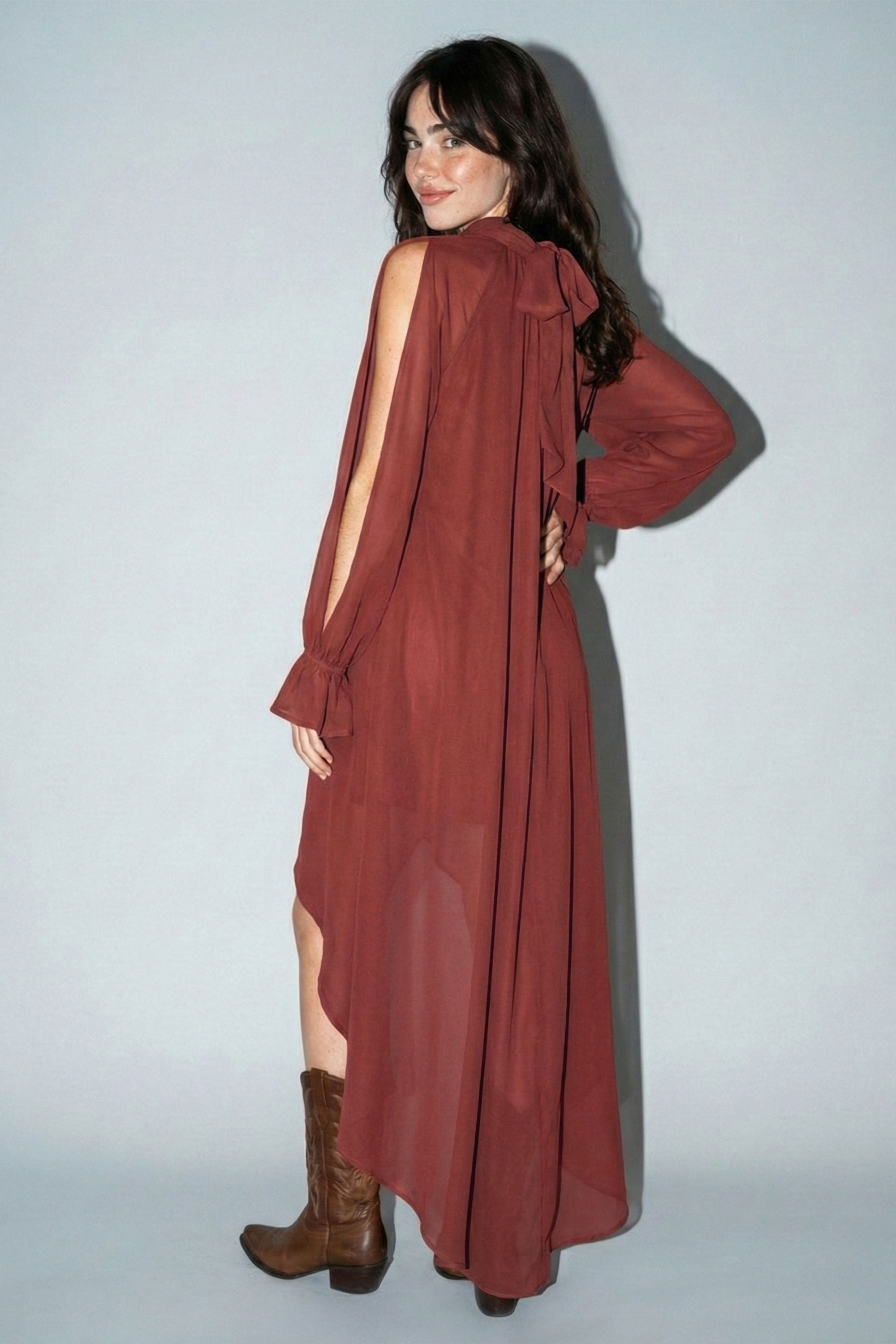 Fall High Low Halter Maxi Dress