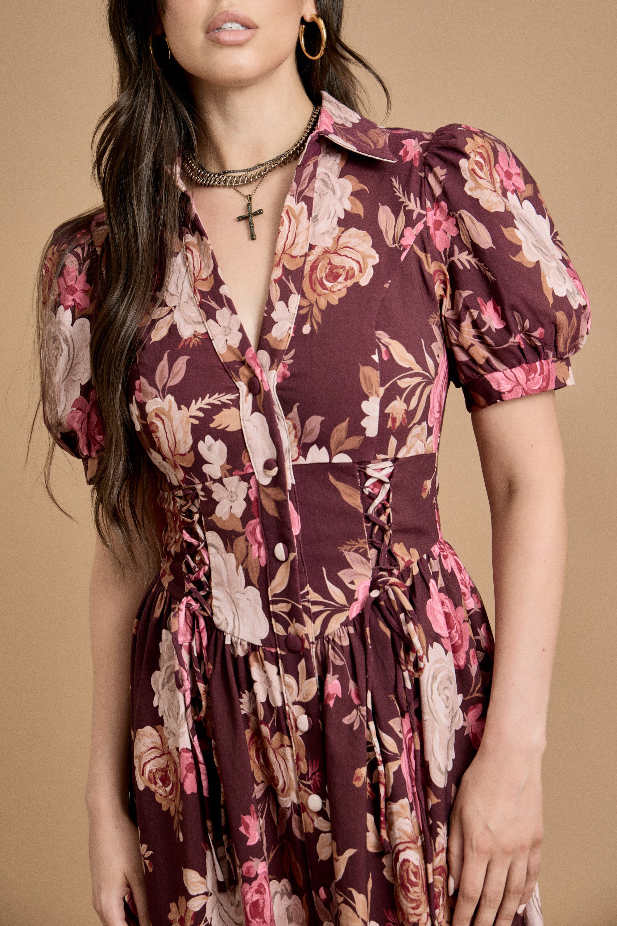 Fall Floral Puff-Sleeve Maxi Dress