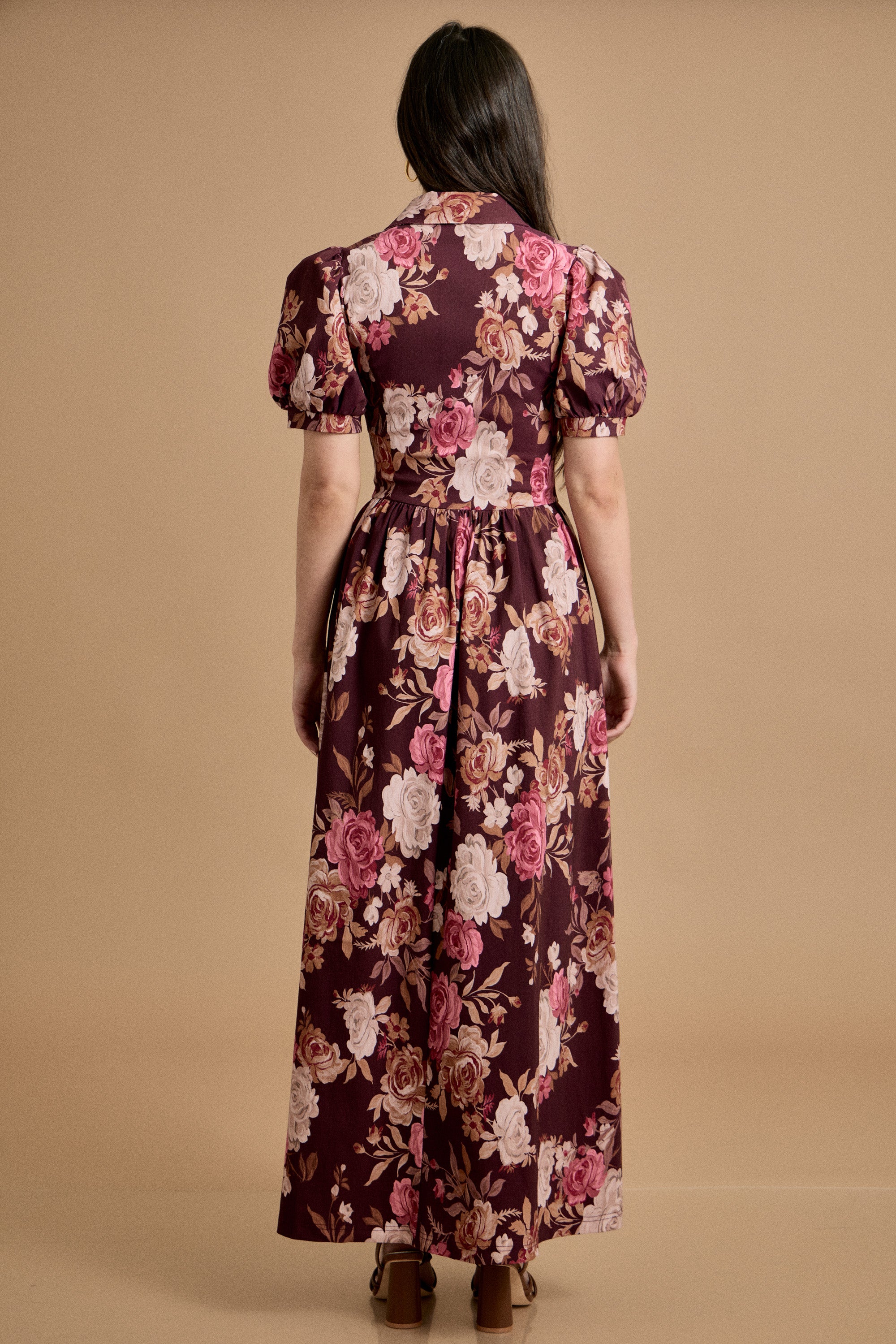 Fall Floral Puff-Sleeve Maxi Dress