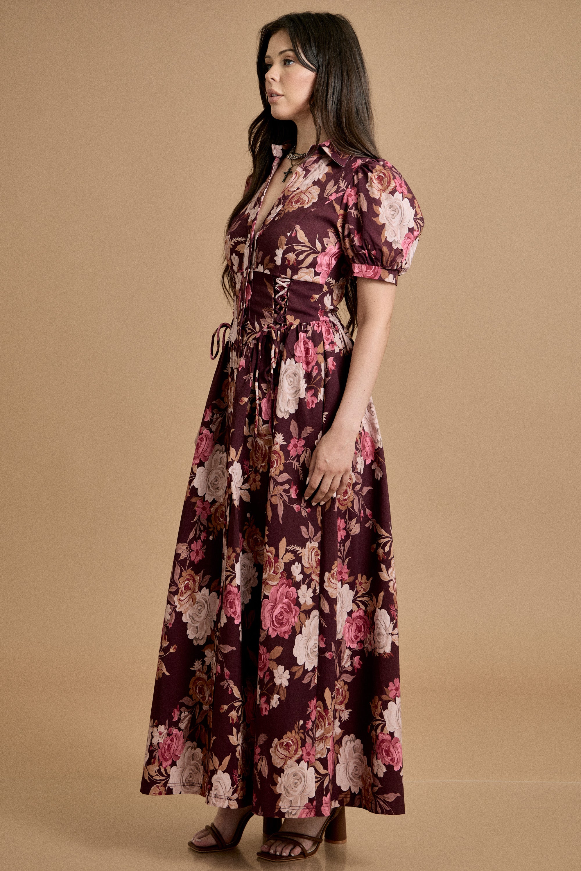 Fall Floral Puff-Sleeve Maxi Dress
