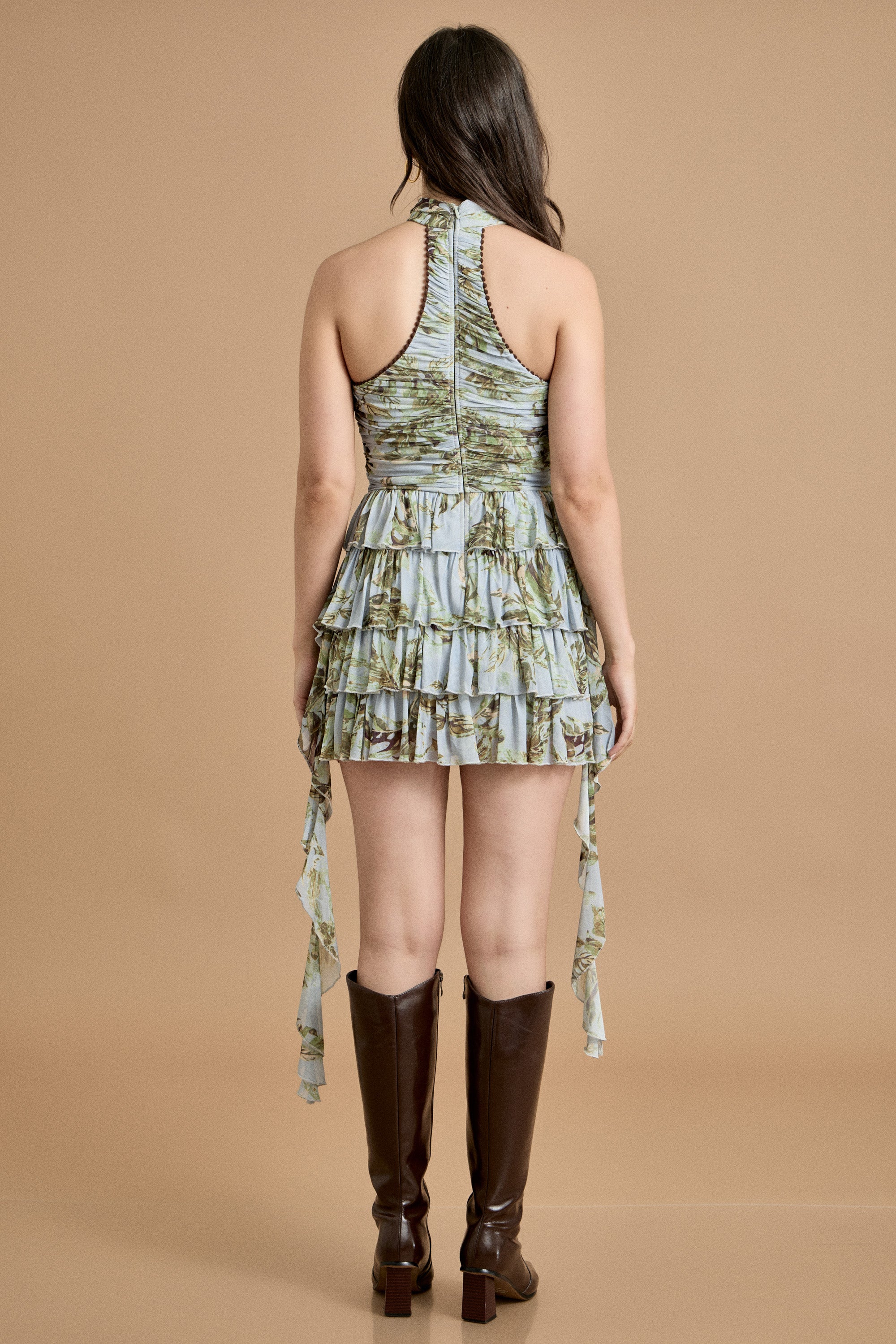Tiered Ruffle Halter Mini Dress