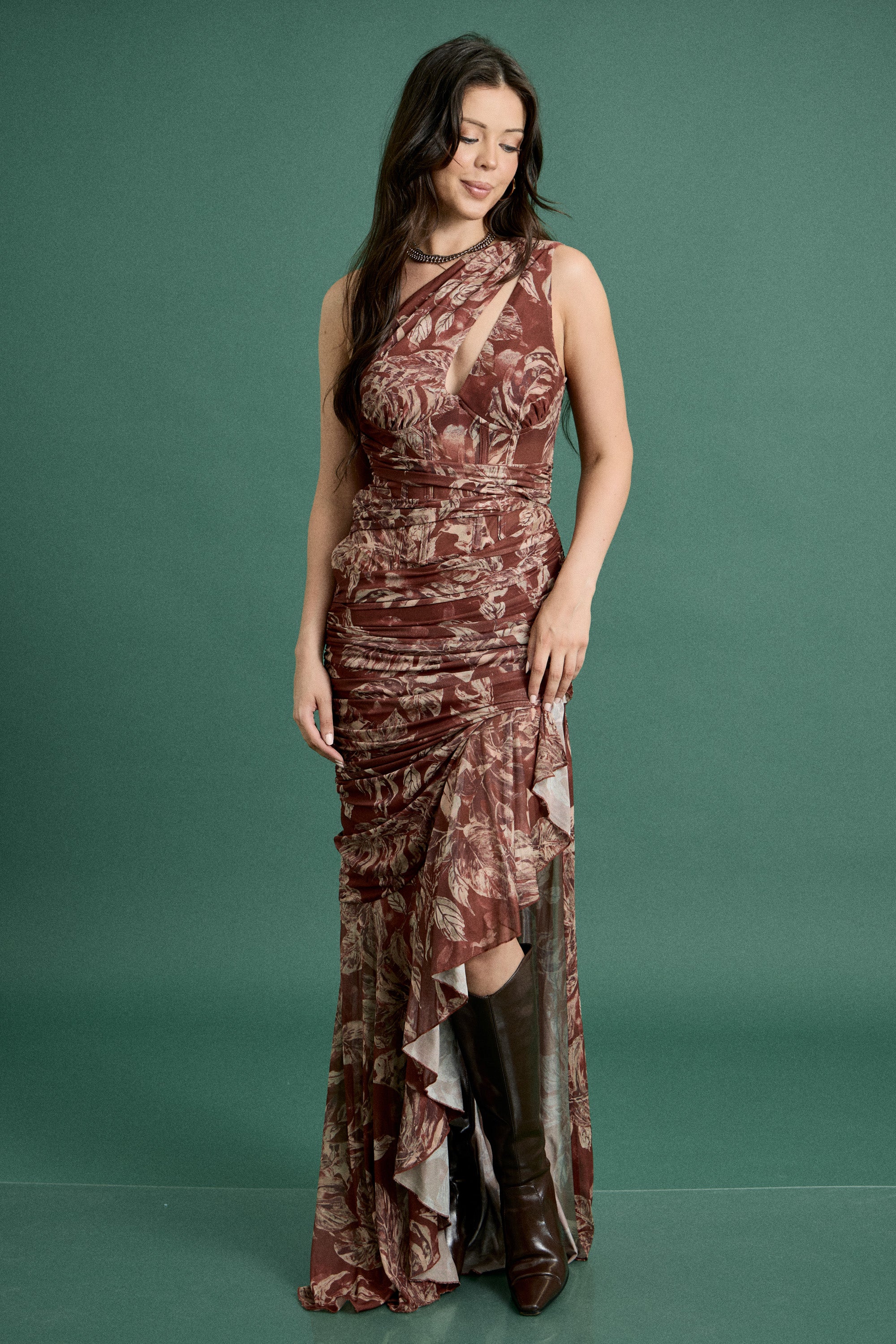 Fall Cut-Out Ruched Maxi Dress