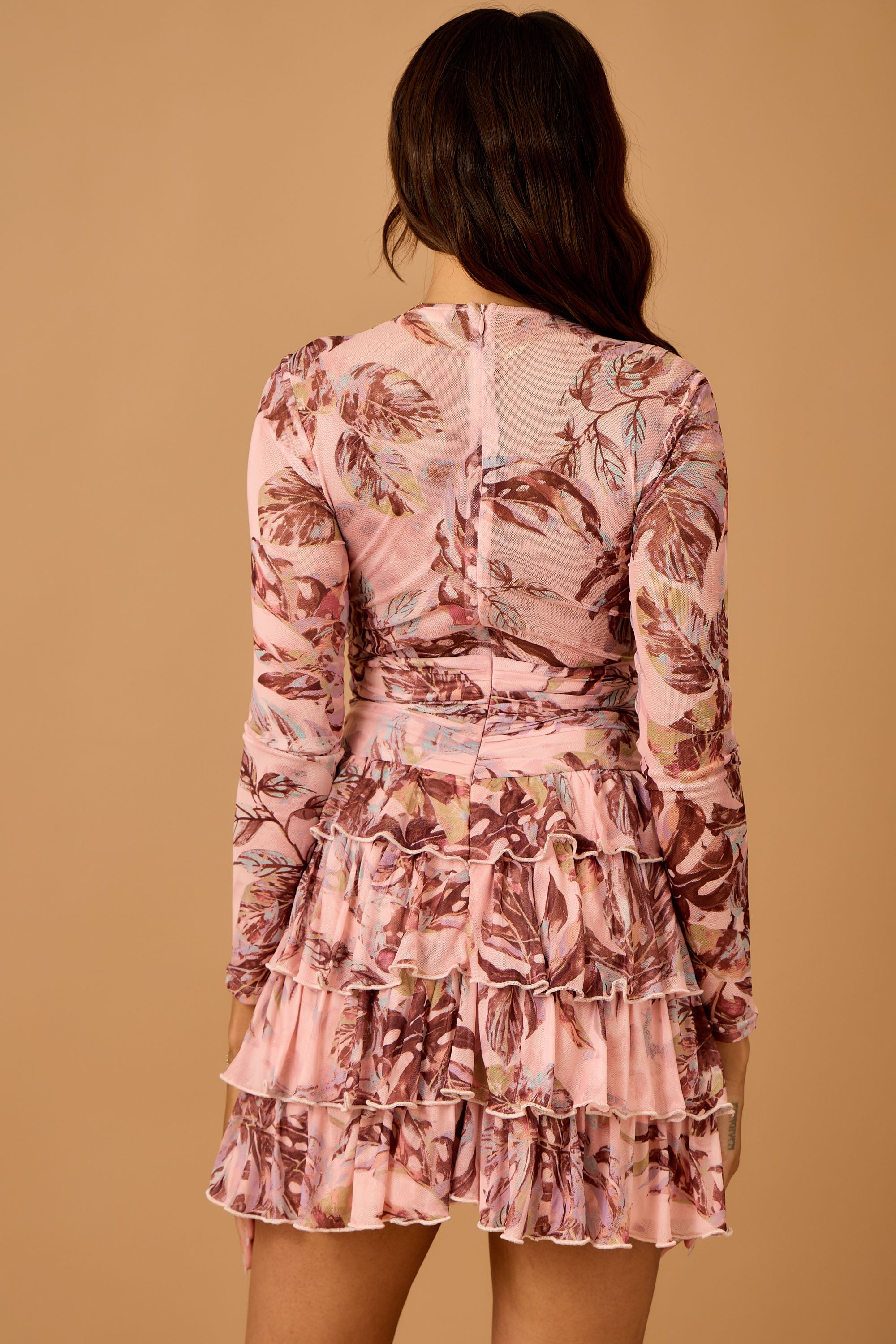 Fall Bloom Ruffle Mesh Mini Dress