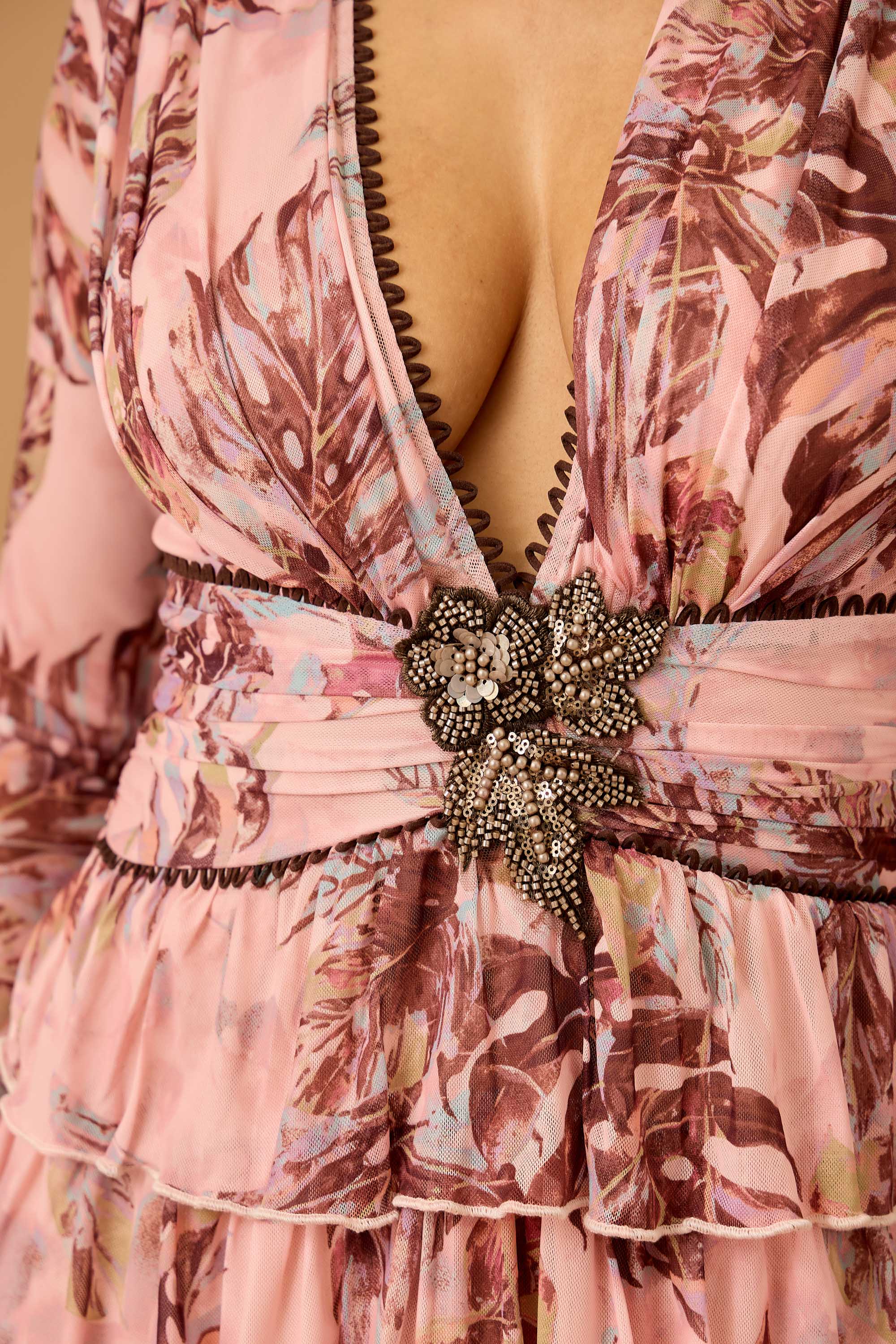 Fall Bloom Ruffle Mesh Mini Dress