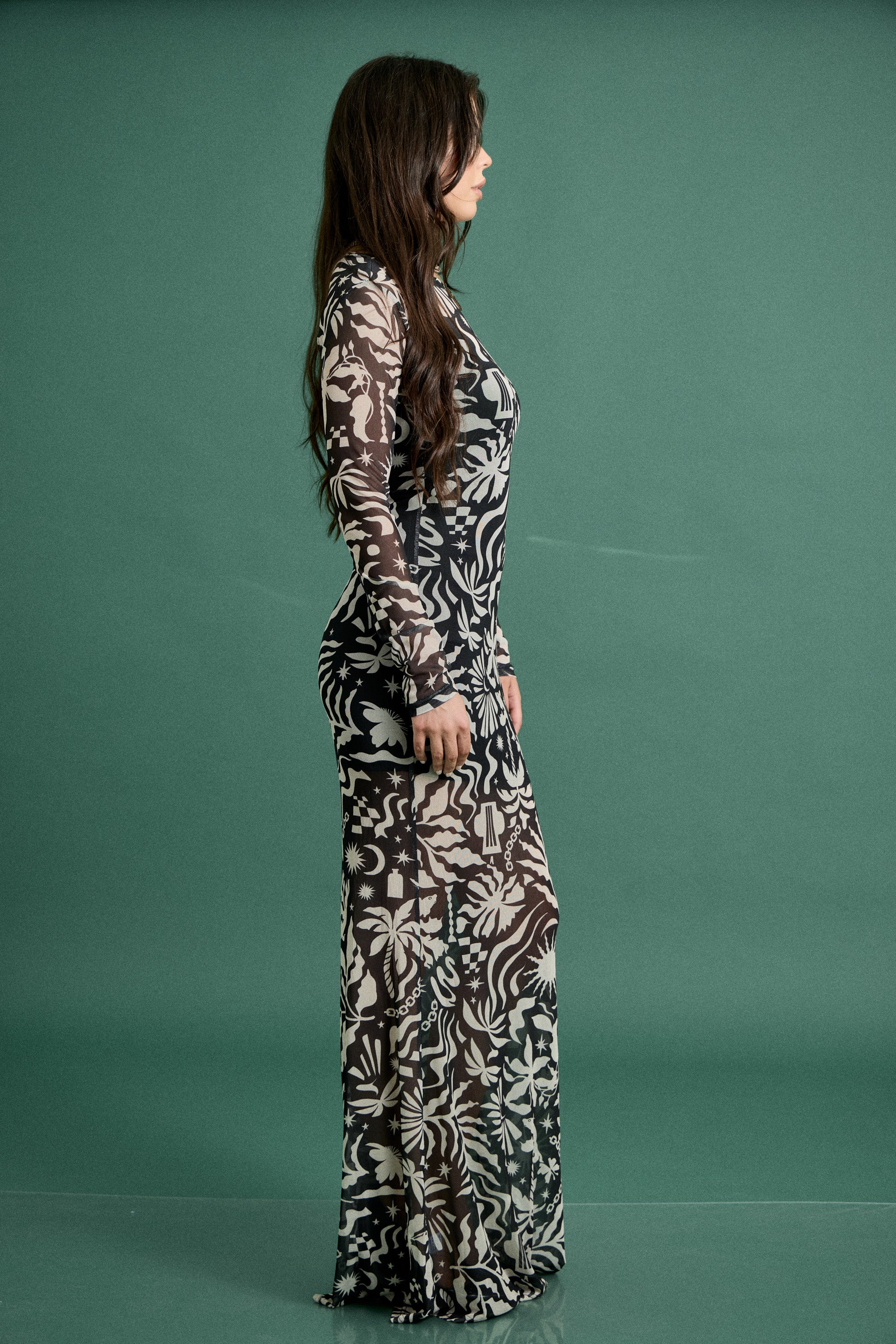 Fall Illusion Mesh Maxi Dress