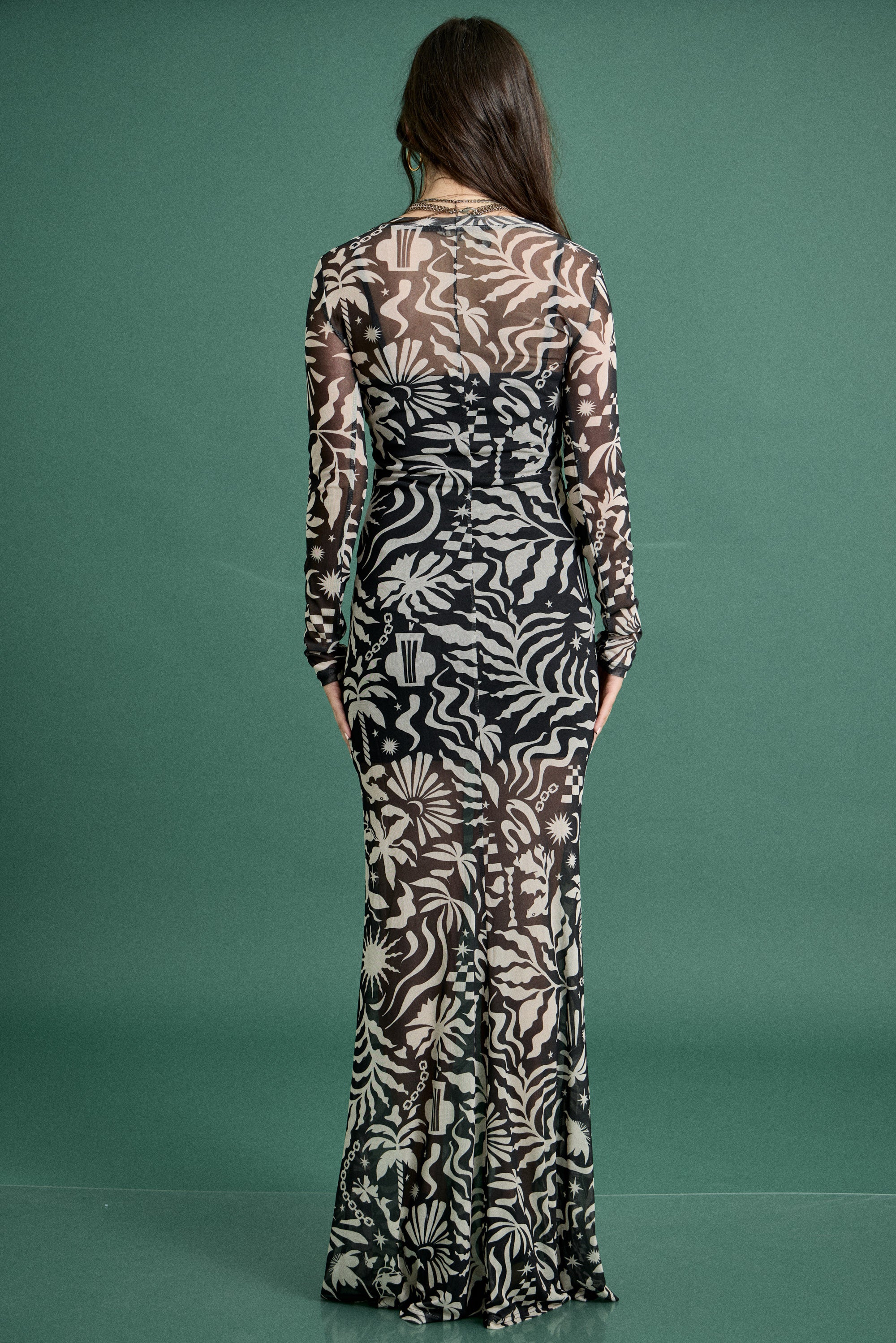 Fall Illusion Mesh Maxi Dress