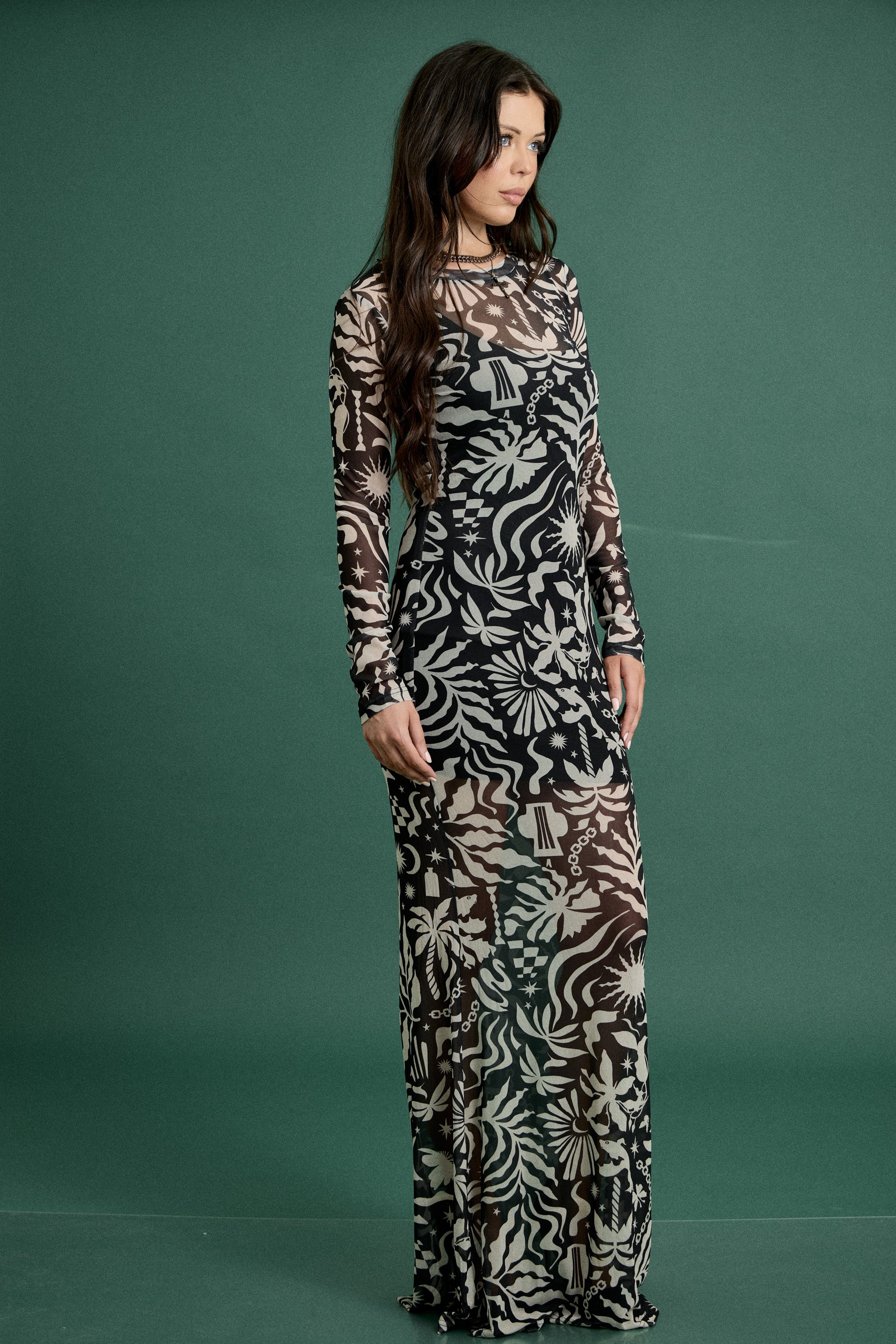 Fall Illusion Mesh Maxi Dress